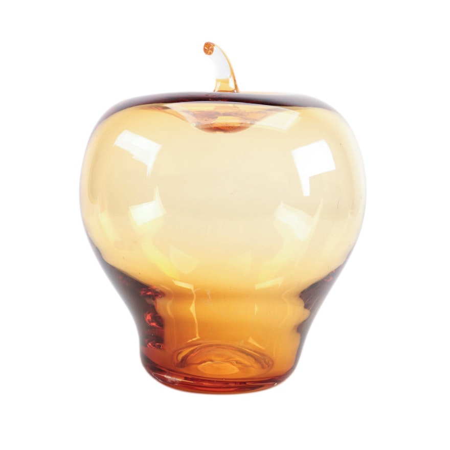 Hand Blown Amber Art Glass Apple