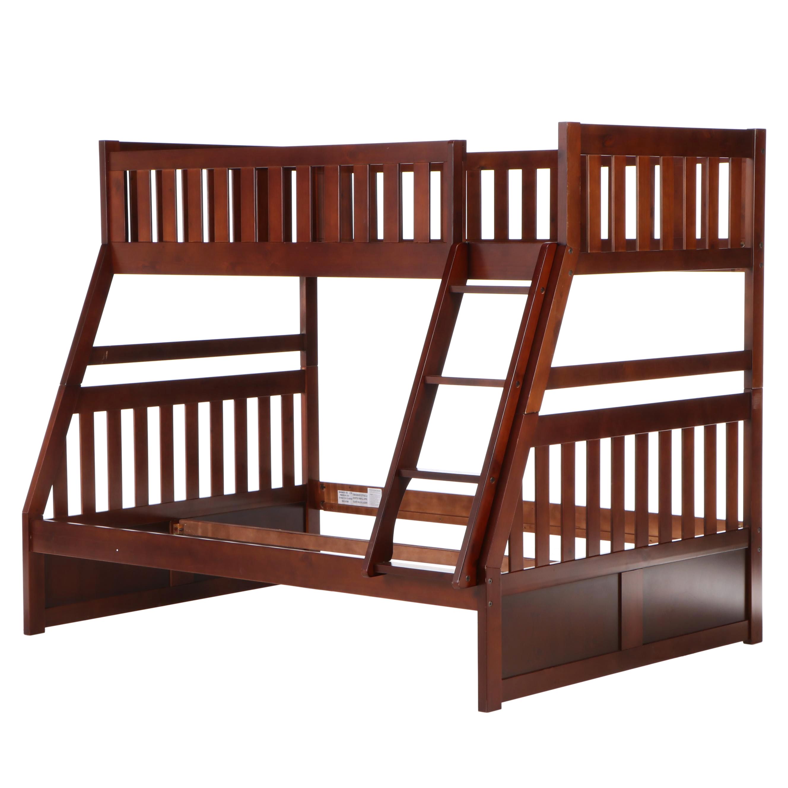 Sadaco Cherry Finish Twin and Full Size Bunk Bed Frame with Ladder, Contemporary