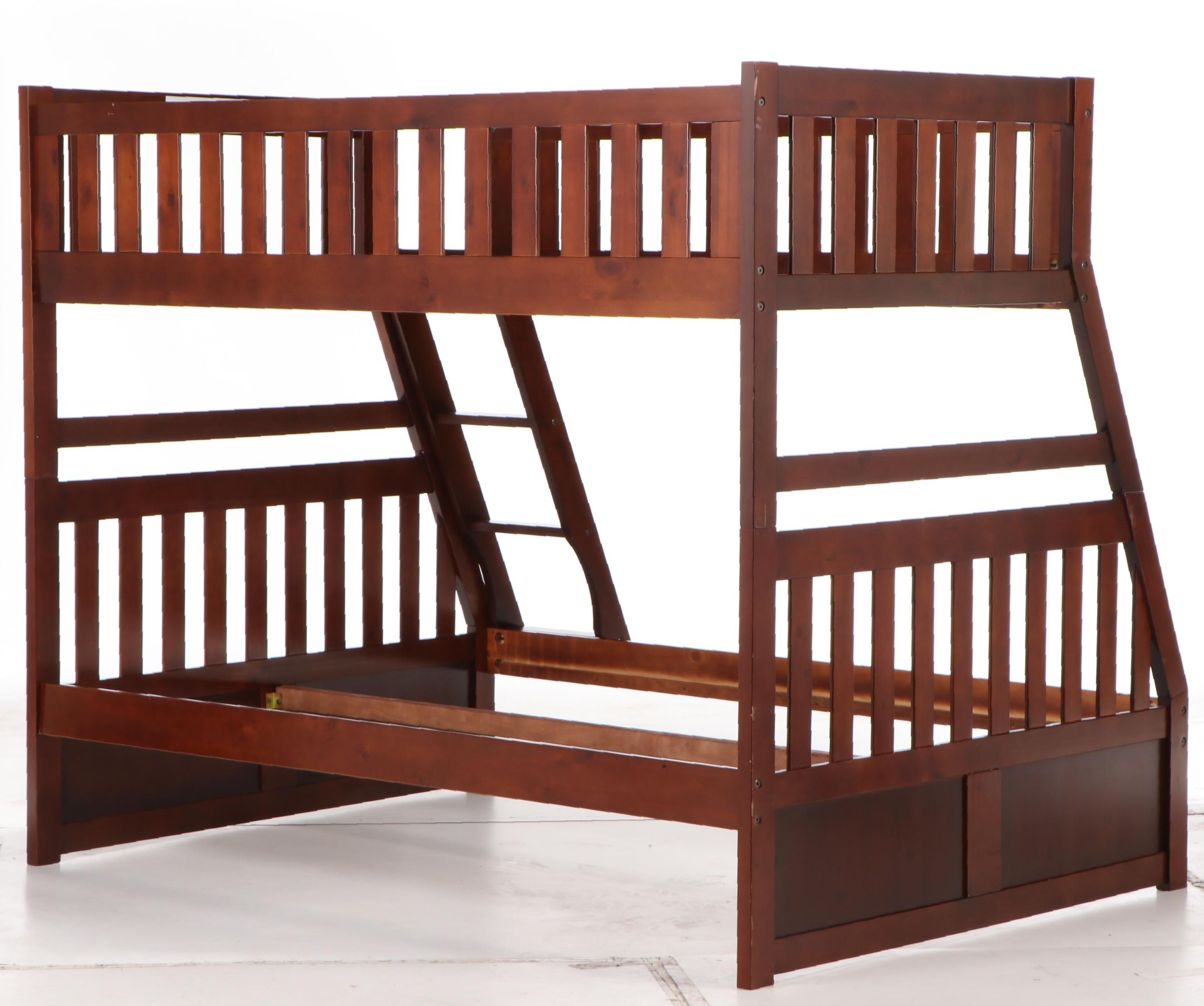 Sadaco Cherry Finish Twin and Full Size Bunk Bed Frame with Ladder, Contemporary