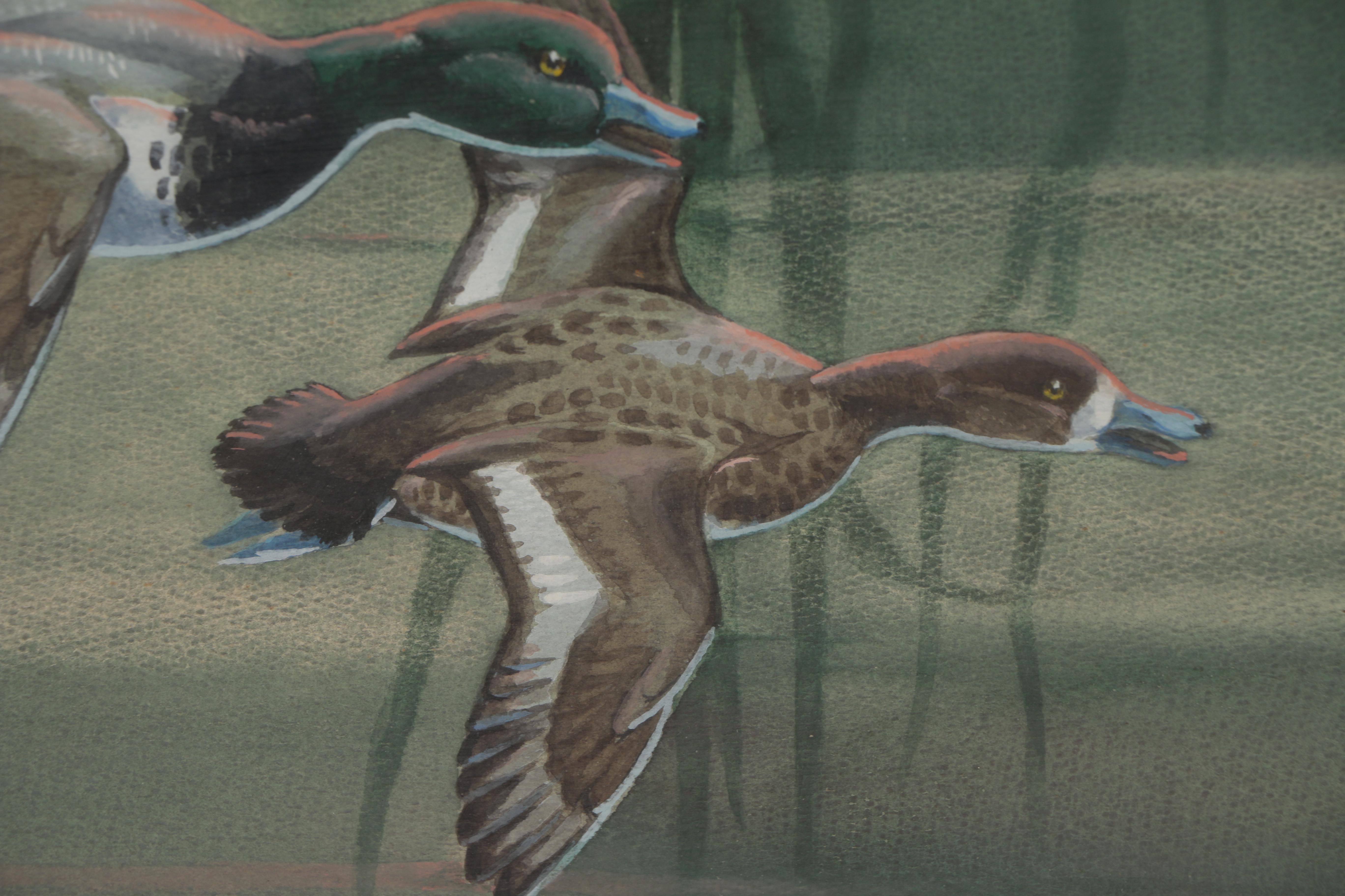 H. Wayne Trimm Gouache Painting "Flying Ducks"