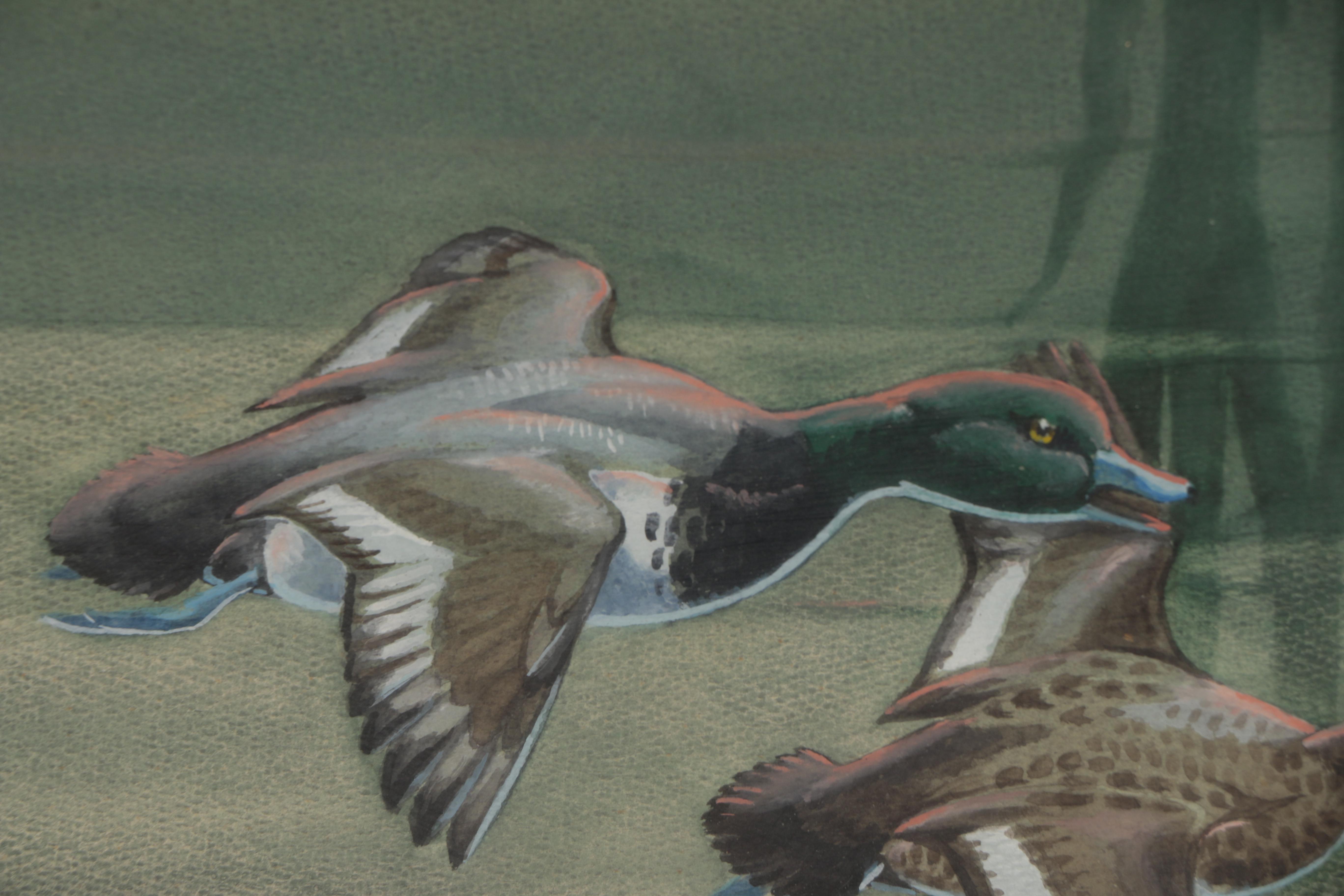H. Wayne Trimm Gouache Painting "Flying Ducks"