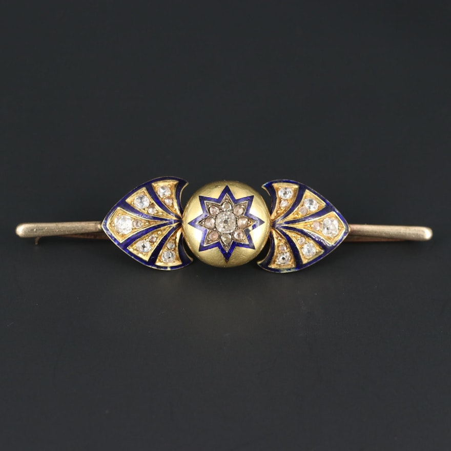 Victorian 9K Yellow Gold 1.27 CTW Diamond Brooch