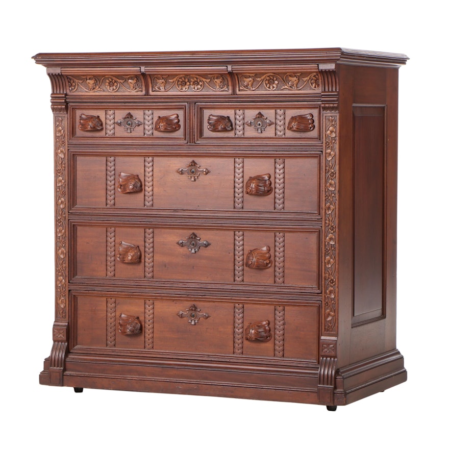 American Victorian Carved Walnut Chest of Drawers, Late 19th Century