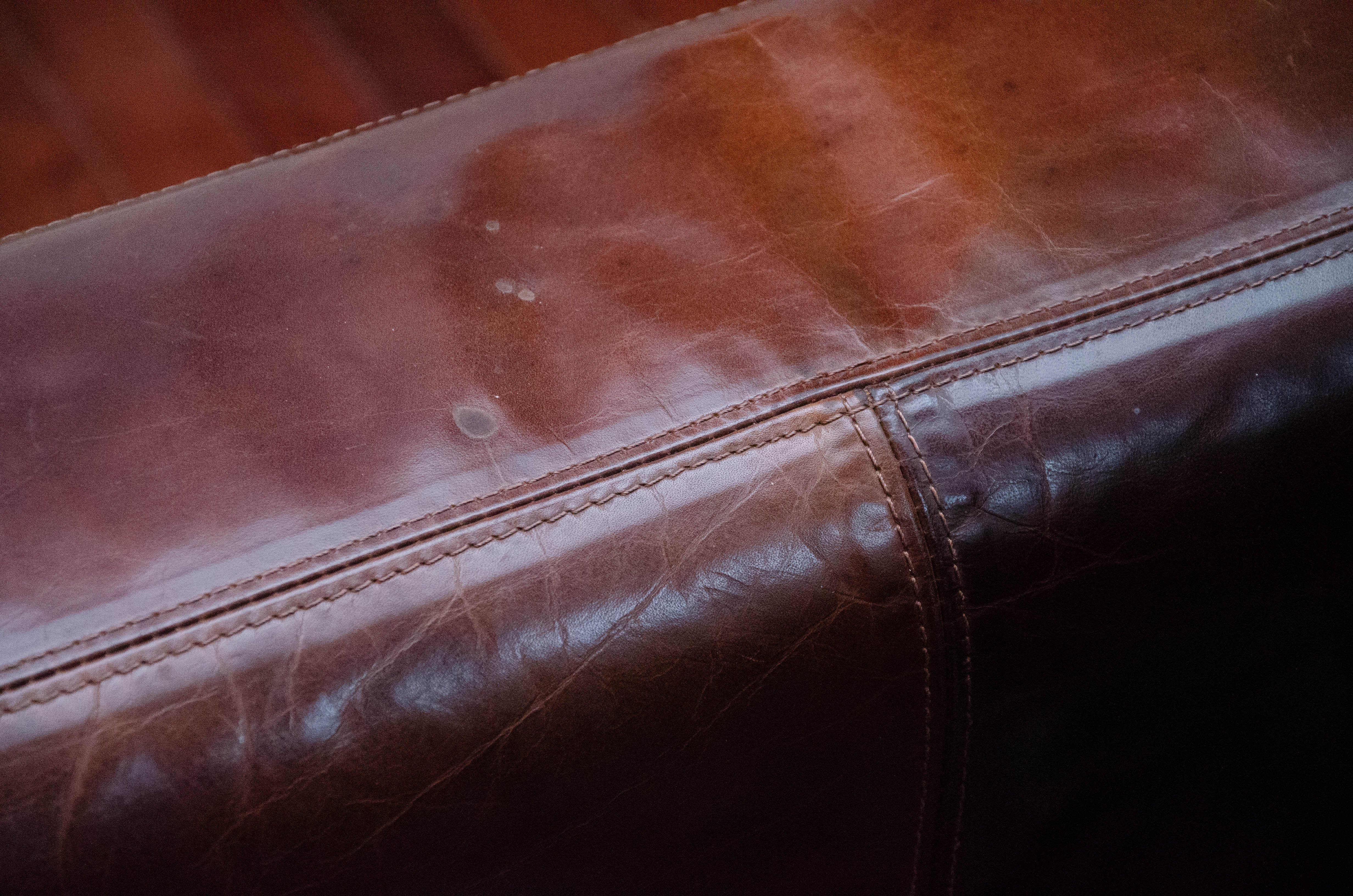 Modern Leather Upholstered Sofa with Hand Tufted and Leather Decorative Pillows