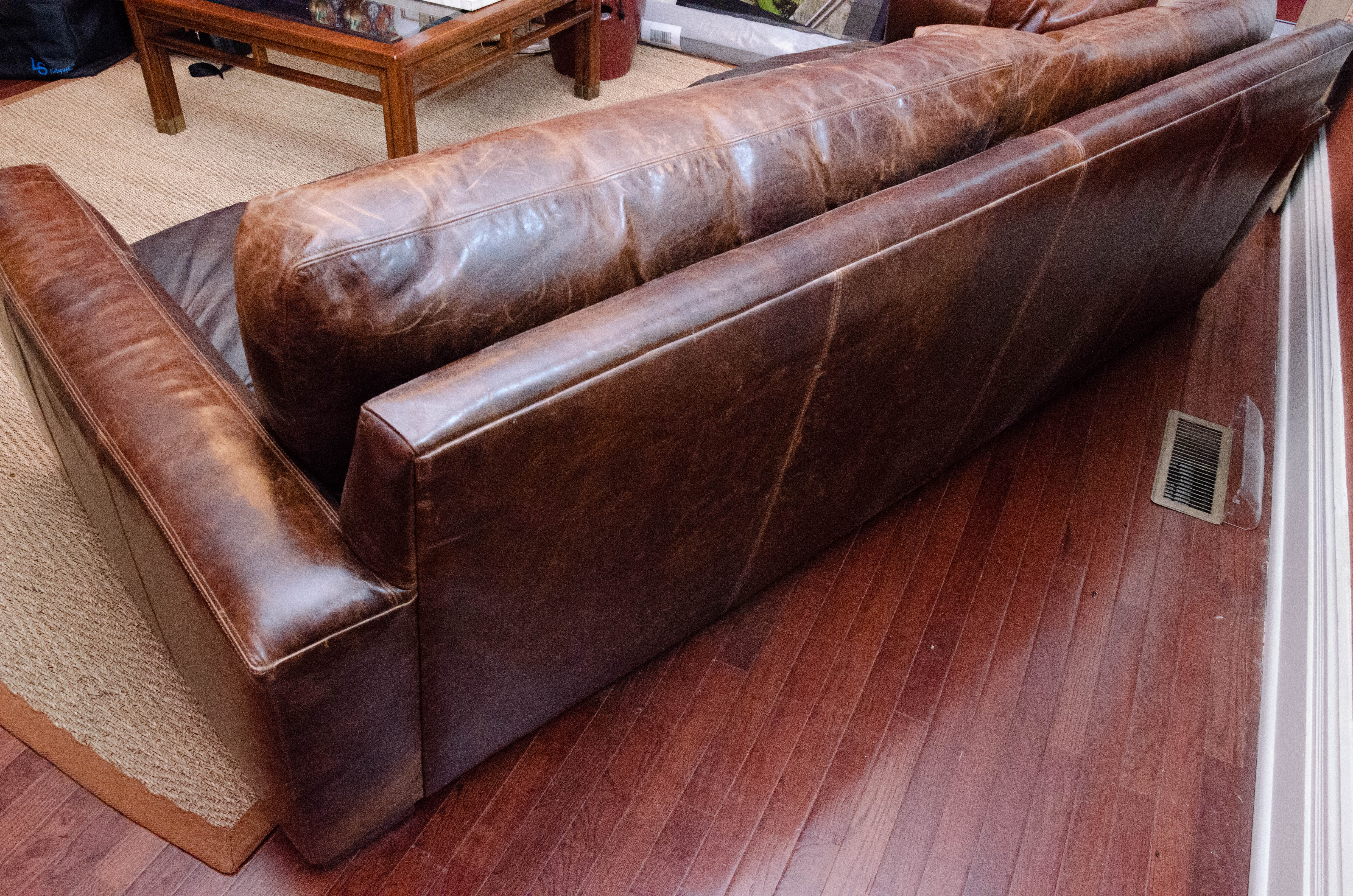 Modern Leather Upholstered Sofa with Hand Tufted and Leather Decorative Pillows