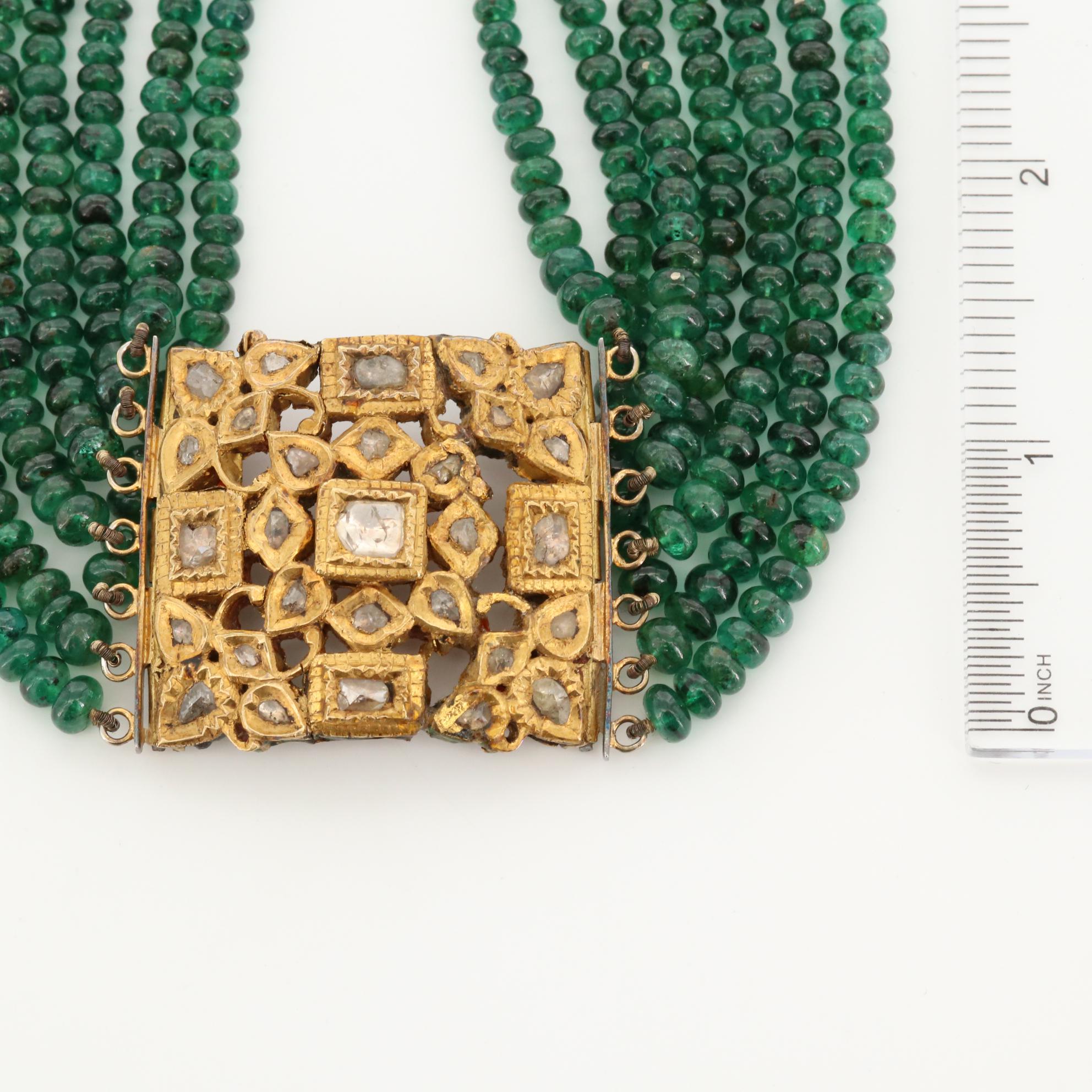 Mughal Style Diamond and Emerald Multi-Strand Necklace