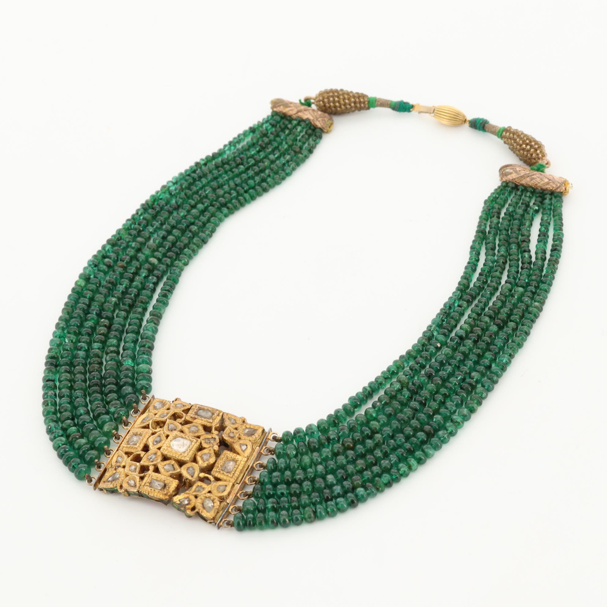 Mughal Style Diamond and Emerald Multi-Strand Necklace
