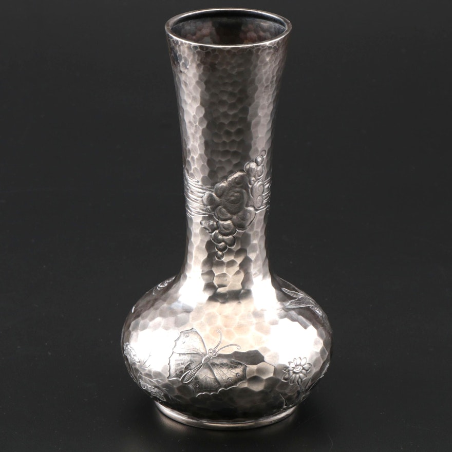 Dominick & Haff Aesthetic Movement Hammered Sterling Vase, 1880s