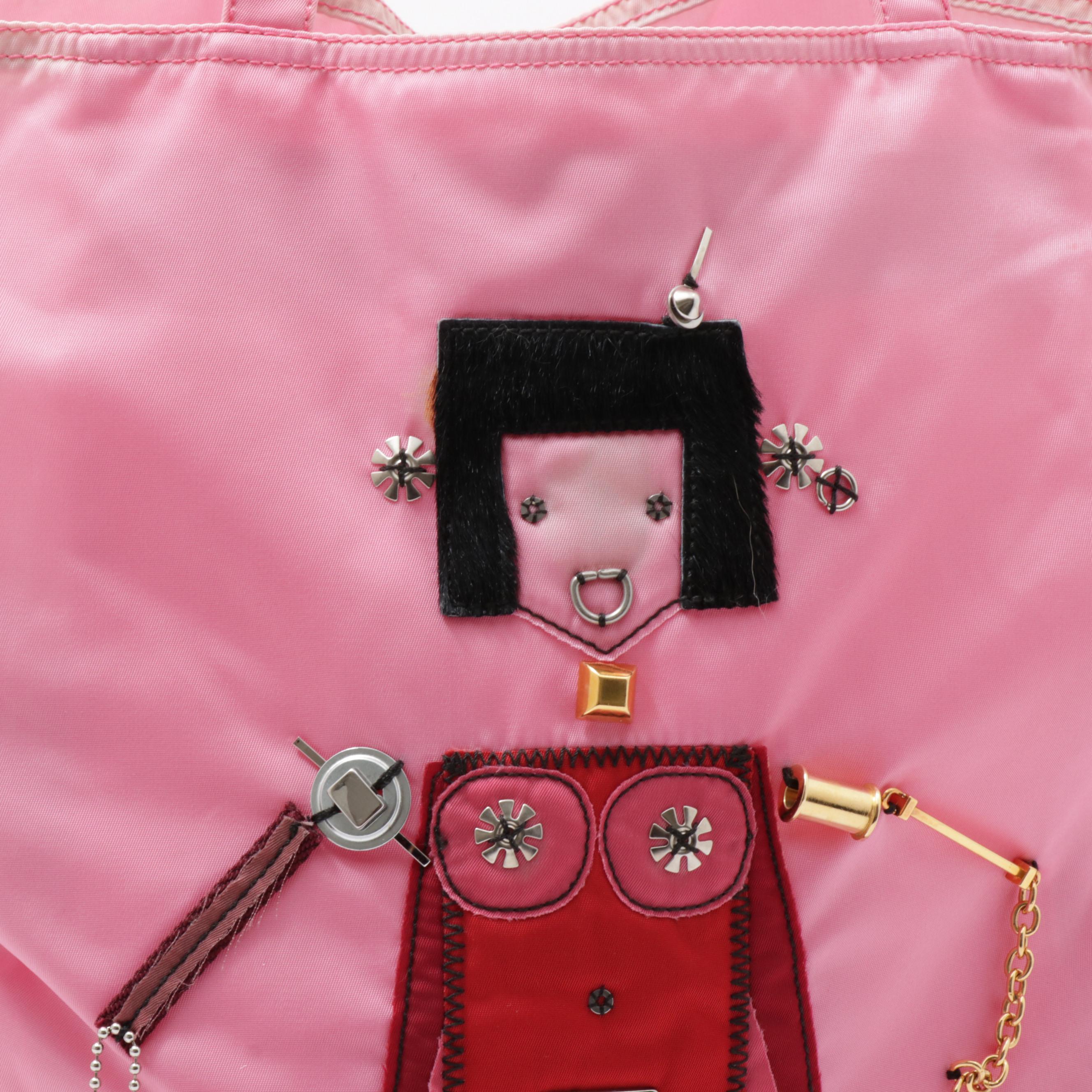 Prada Begonia Pink Tessuto Nylon Robot Shopping Tote Bag