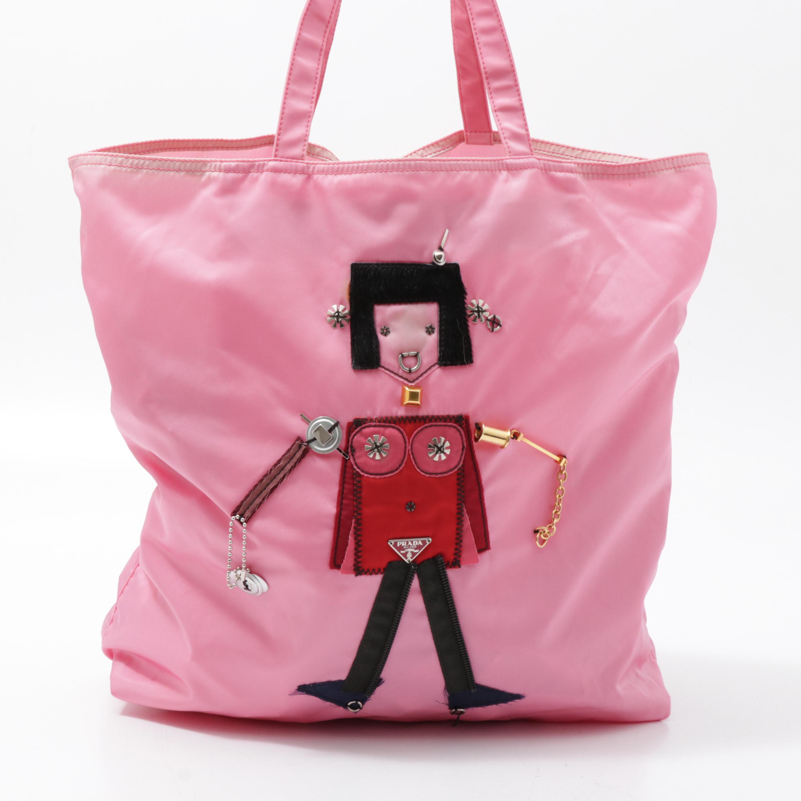 Prada Begonia Pink Tessuto Nylon Robot Shopping Tote Bag