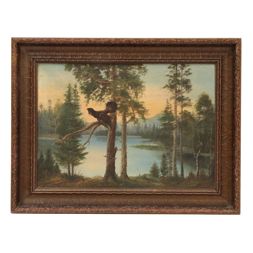 Oil Painting of Wood Grouse in Forested Landscape