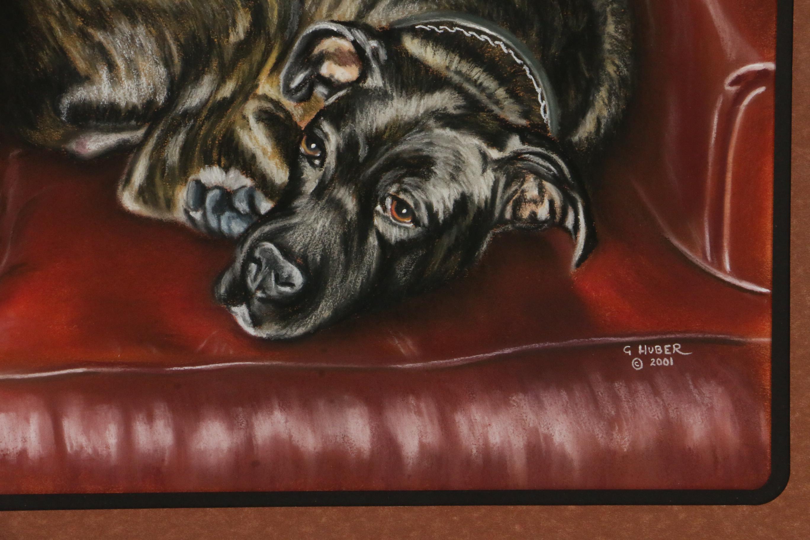 Gilly Huber Pastel Drawing of Dog on Chair, 2001