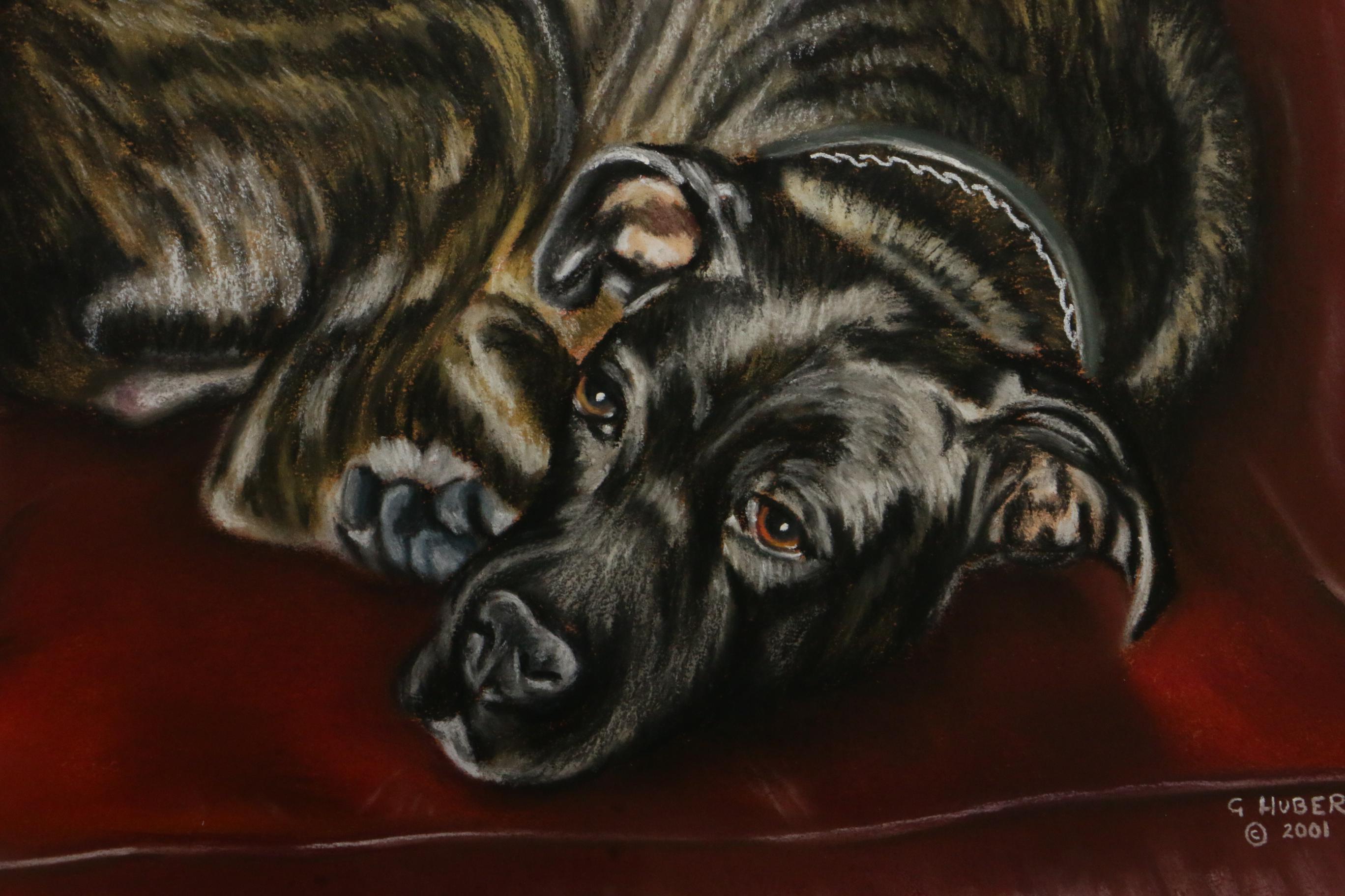 Gilly Huber Pastel Drawing of Dog on Chair, 2001