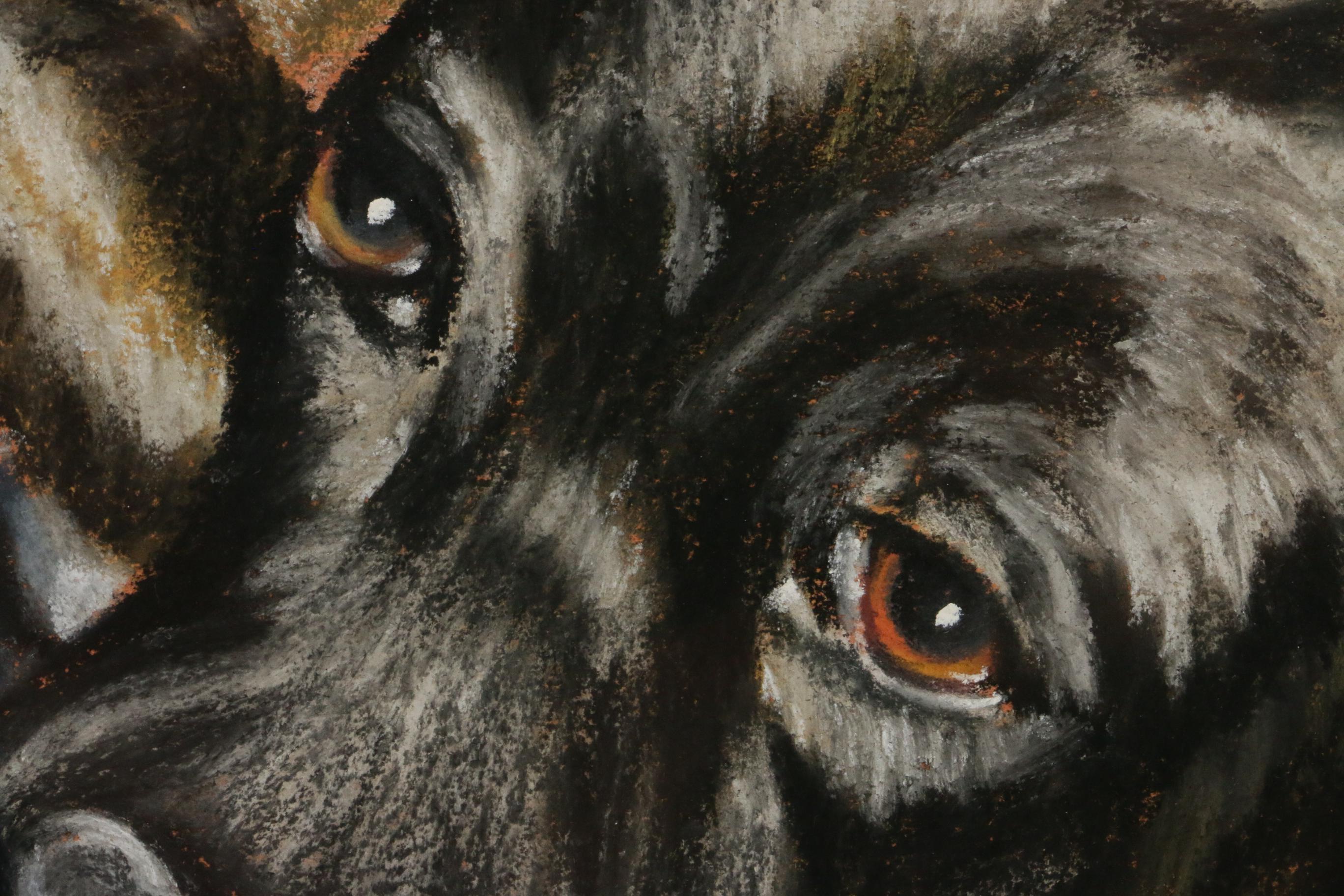 Gilly Huber Pastel Drawing of Dog on Chair, 2001