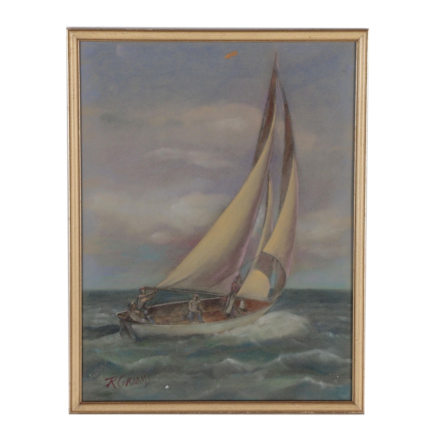 Reginald Grooms Nautical Pastel Drawing, Mid 20th Century