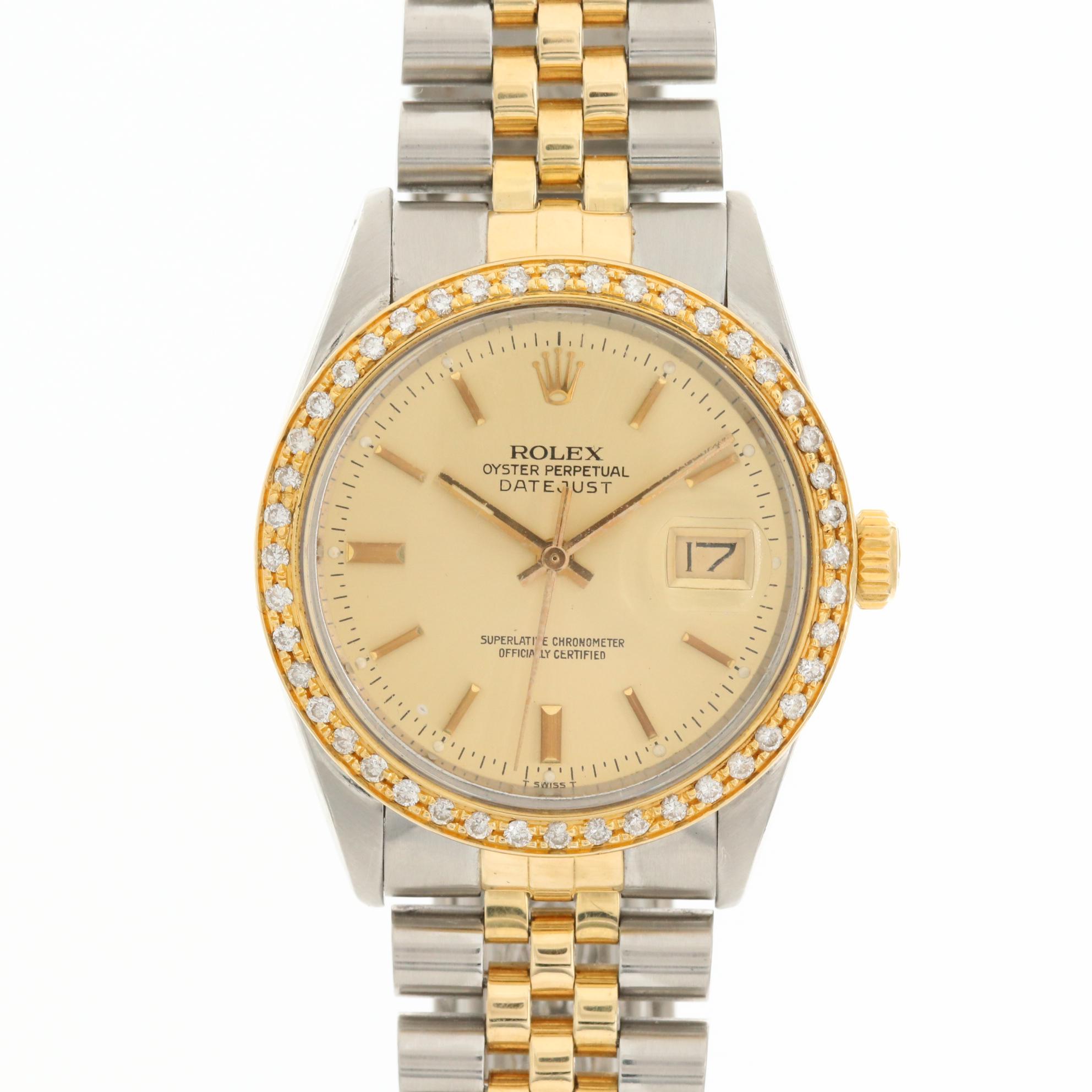 Vintage Rolex Datejust 18K Yellow Gold and Stainless Steel Diamond Watch