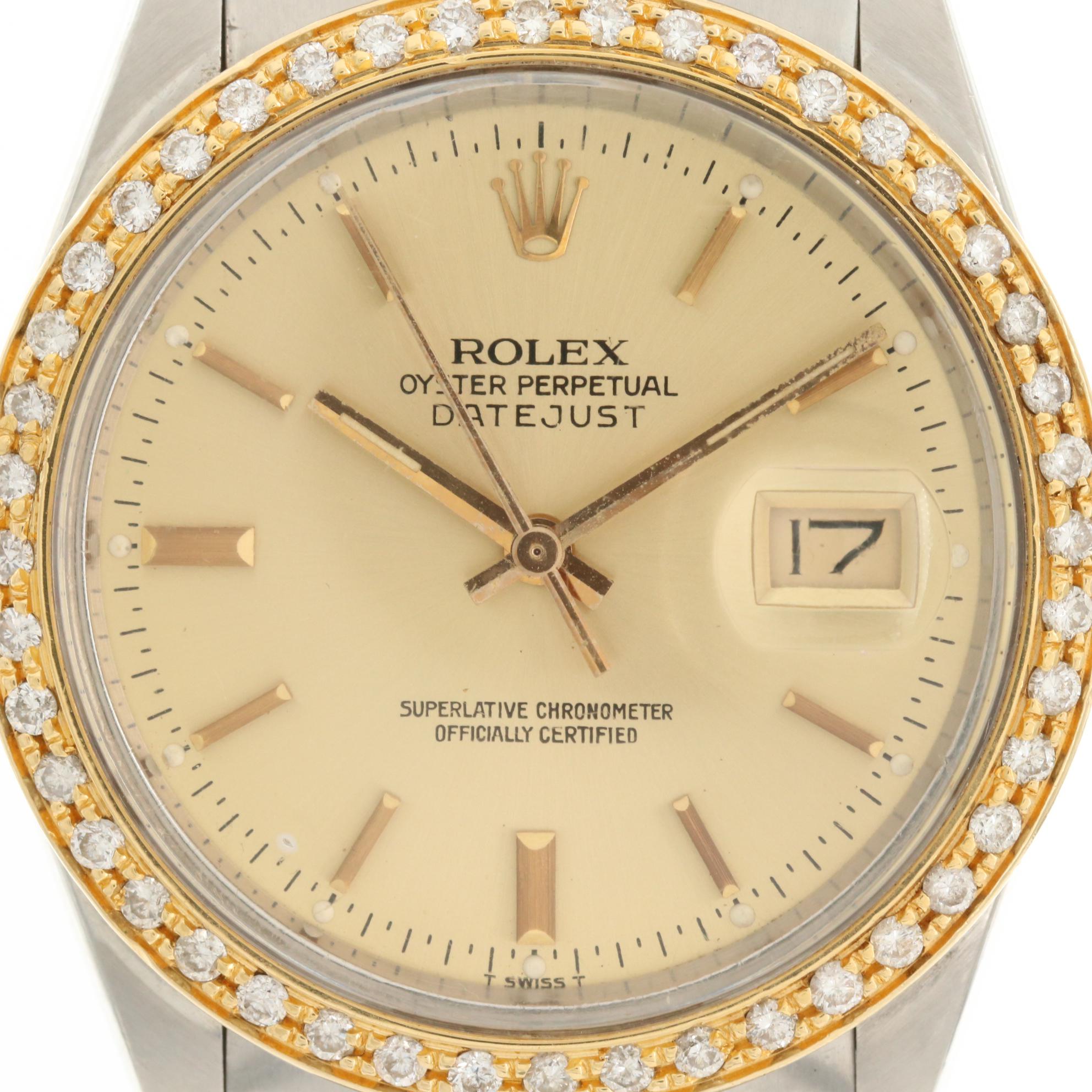 Vintage Rolex Datejust 18K Yellow Gold and Stainless Steel Diamond Watch