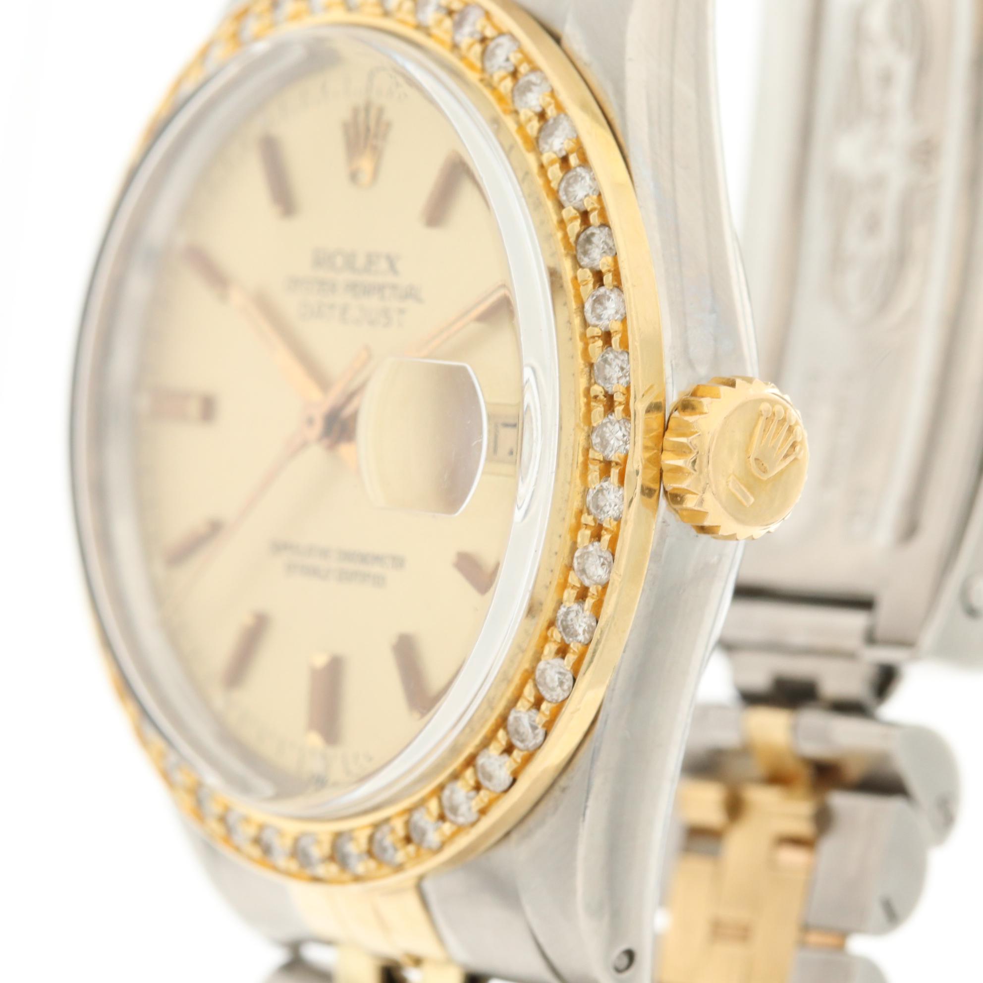 Vintage Rolex Datejust 18K Yellow Gold and Stainless Steel Diamond Watch
