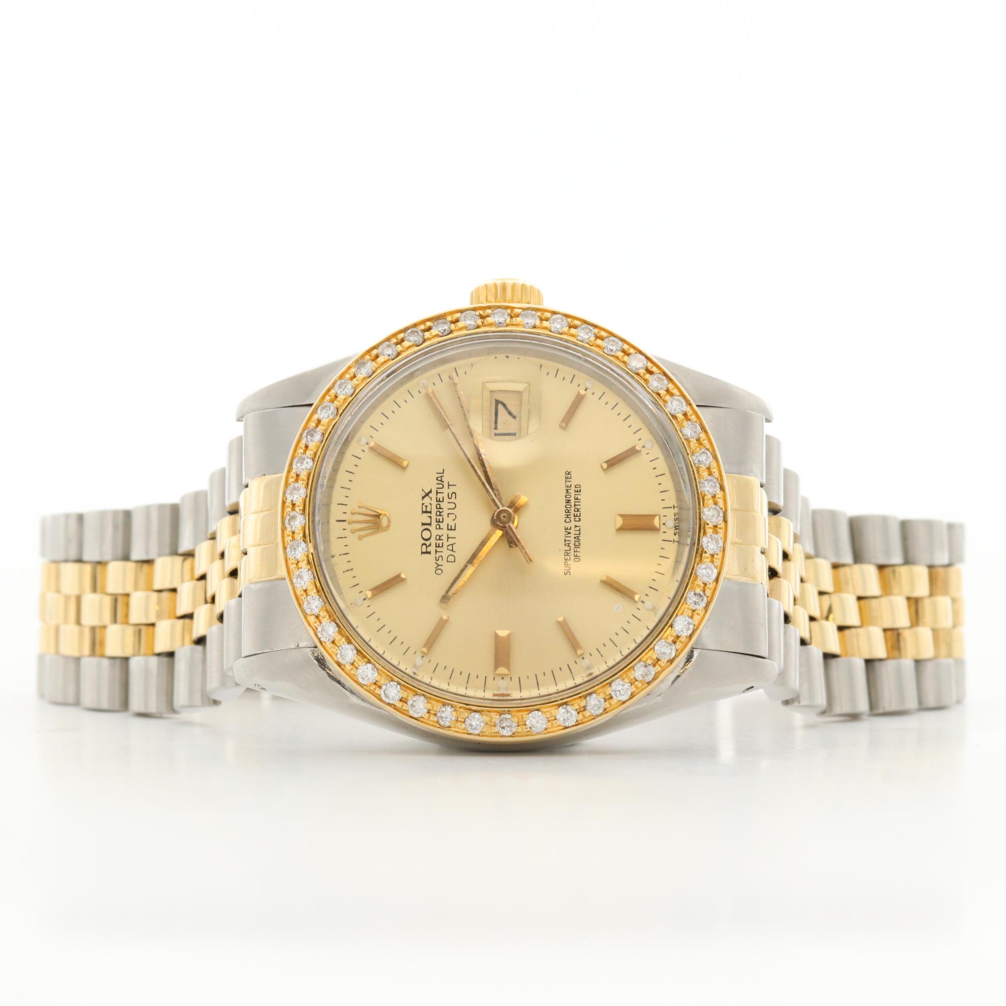 Vintage Rolex Datejust 18K Yellow Gold and Stainless Steel Diamond Watch