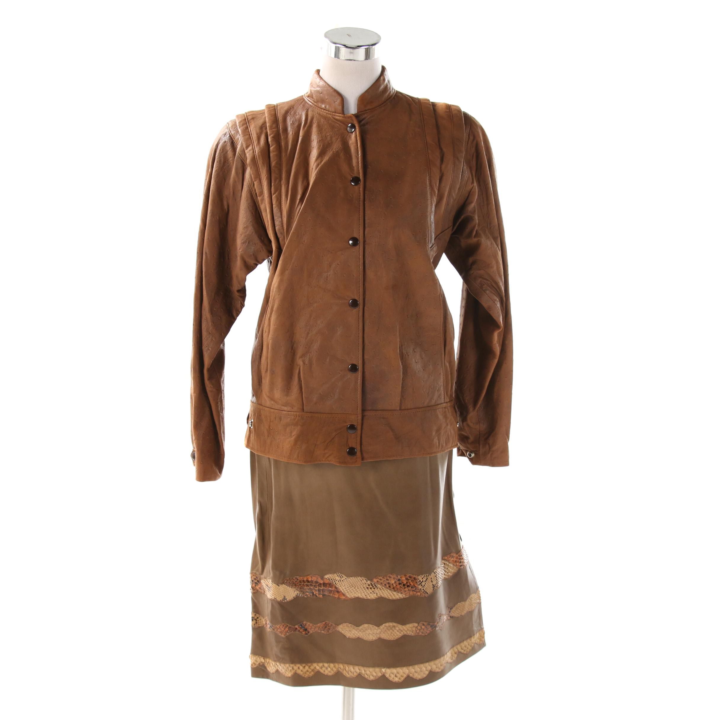 Continental Leather Fashions Jacket and Marie Leavell Leather and Python Skirt