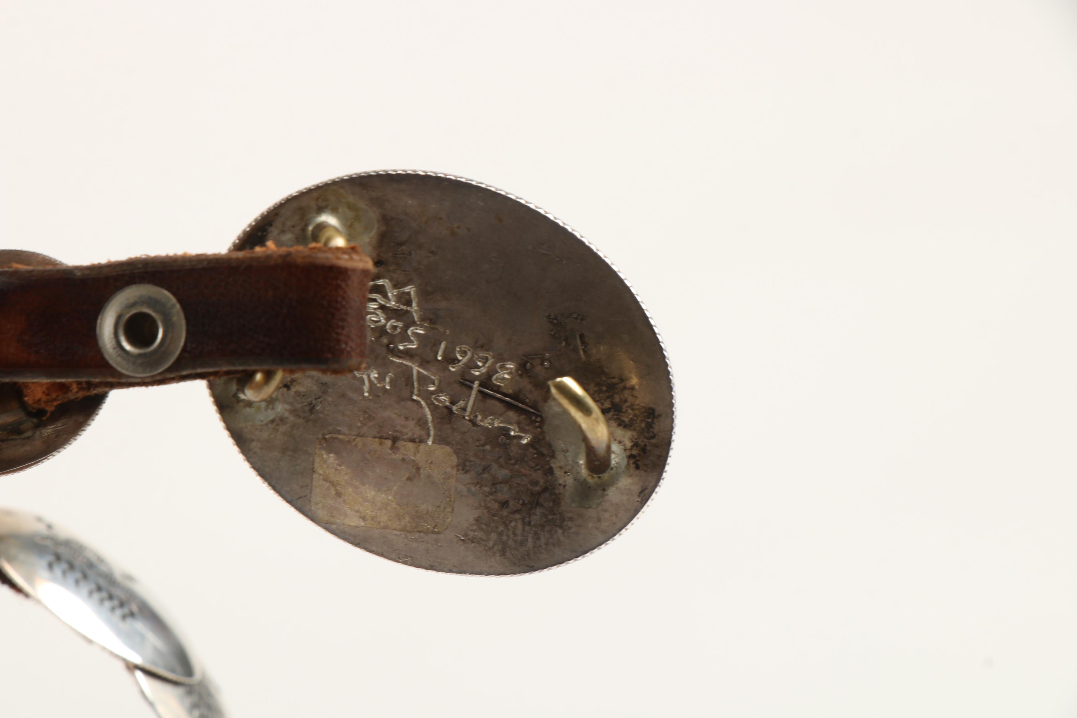 Taos Pueblo Native American Signed Sterling Silver Concho and Brown Leather Belt
