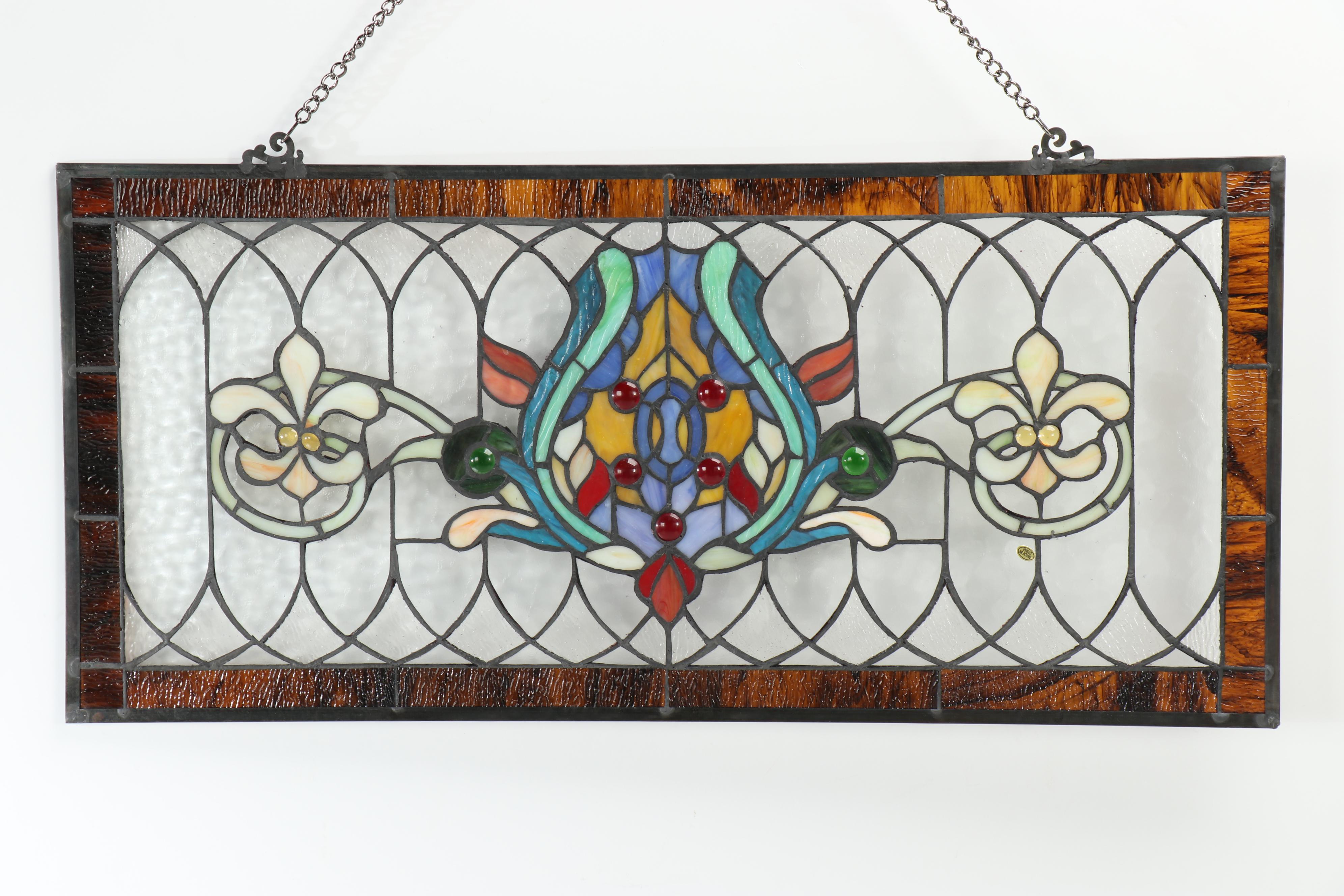 Stained Glass Fleur de Lis Motif Hanging Panel
