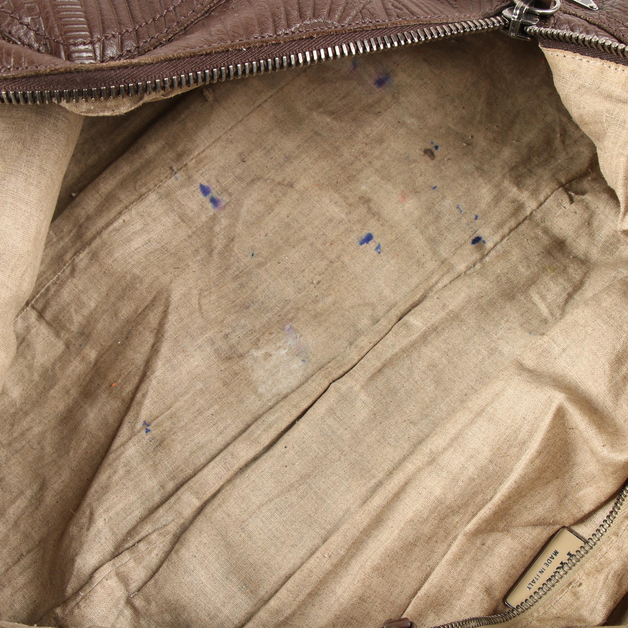 Prada Dark Brown Mixed Pattern Embossed Leather Satchel