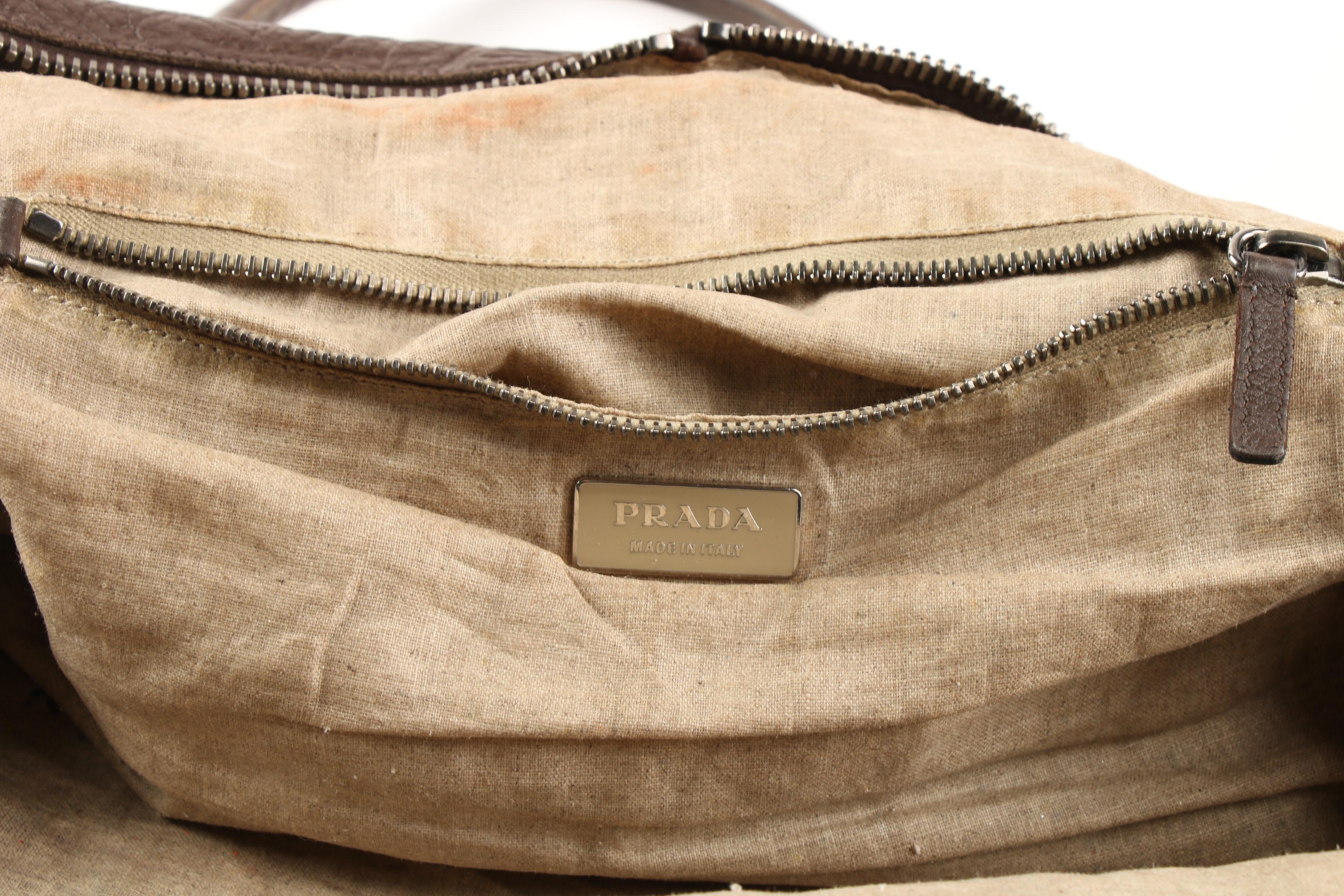 Prada Dark Brown Mixed Pattern Embossed Leather Satchel