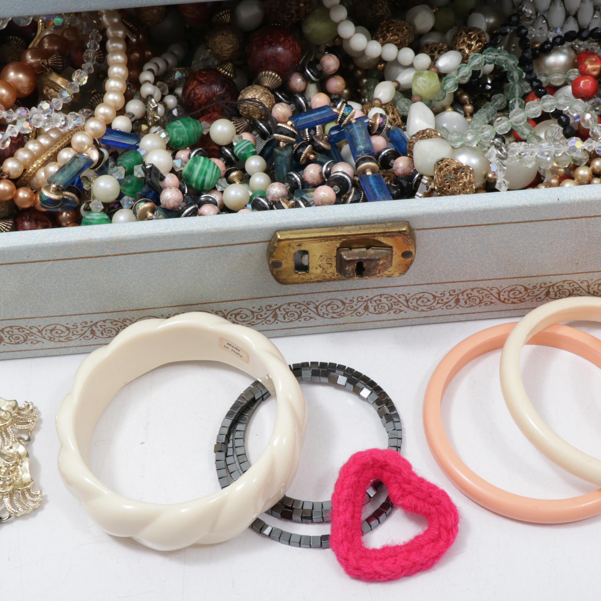 Vintage Jewelry Box with Assorted Costume Jewelry