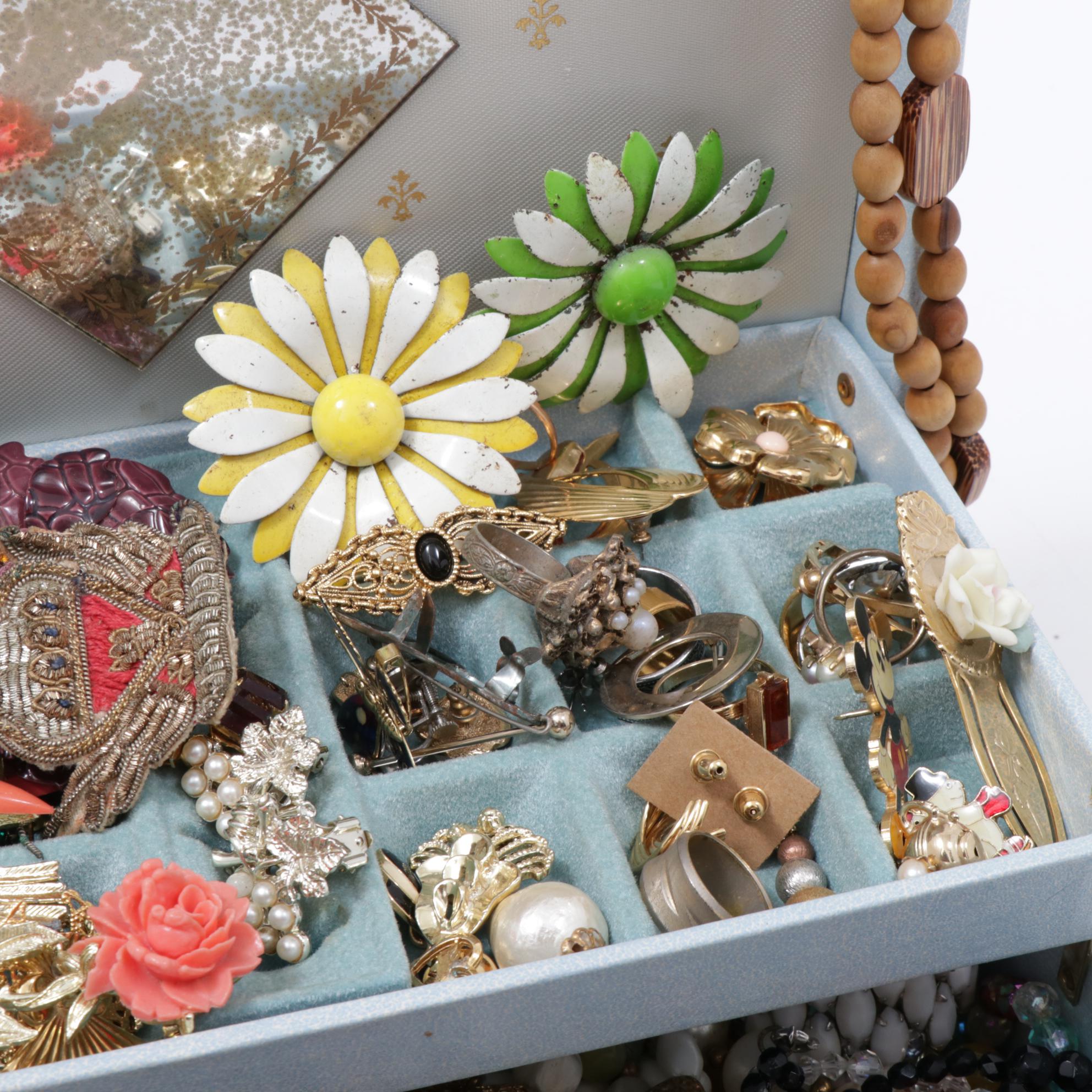 Vintage Jewelry Box with Assorted Costume Jewelry
