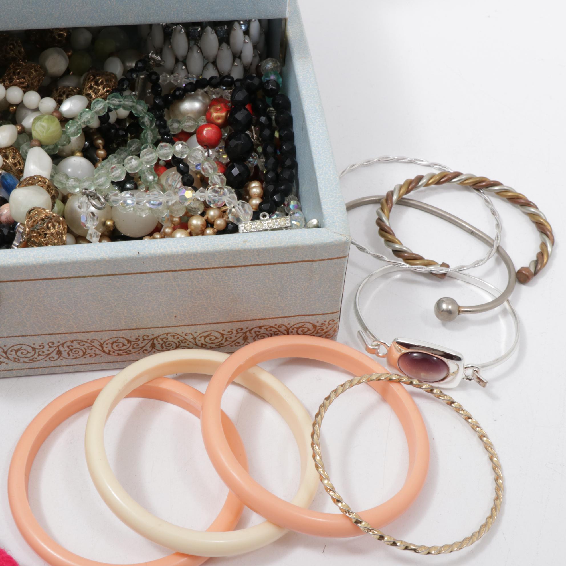 Vintage Jewelry Box with Assorted Costume Jewelry