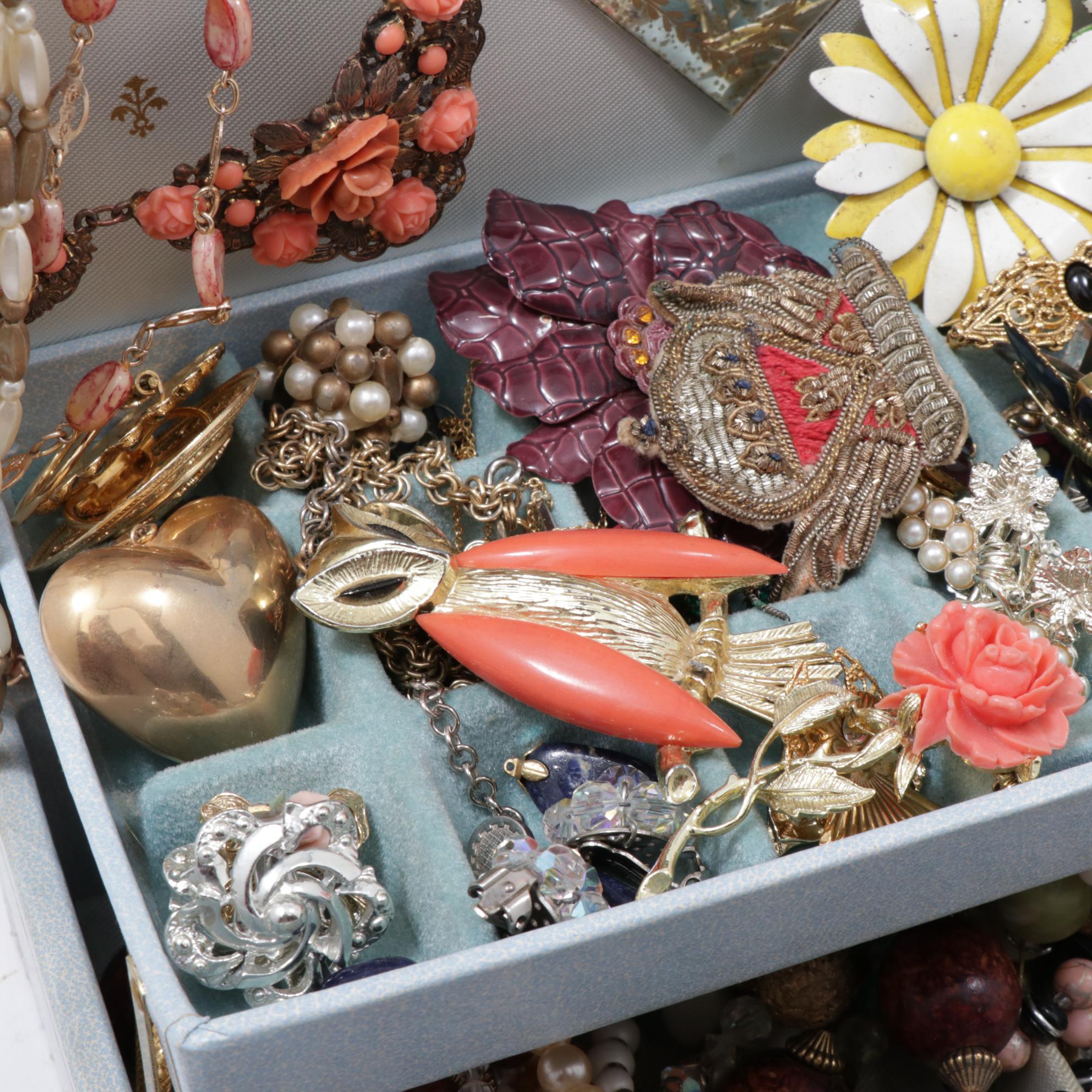 Vintage Jewelry Box with Assorted Costume Jewelry