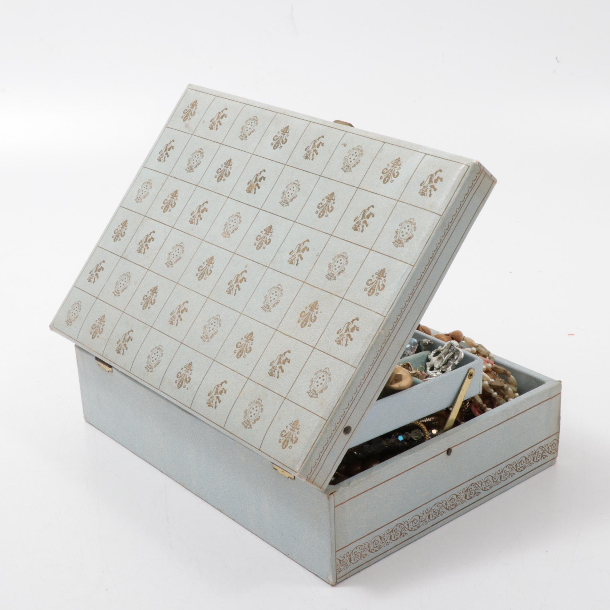 Vintage Jewelry Box with Assorted Costume Jewelry