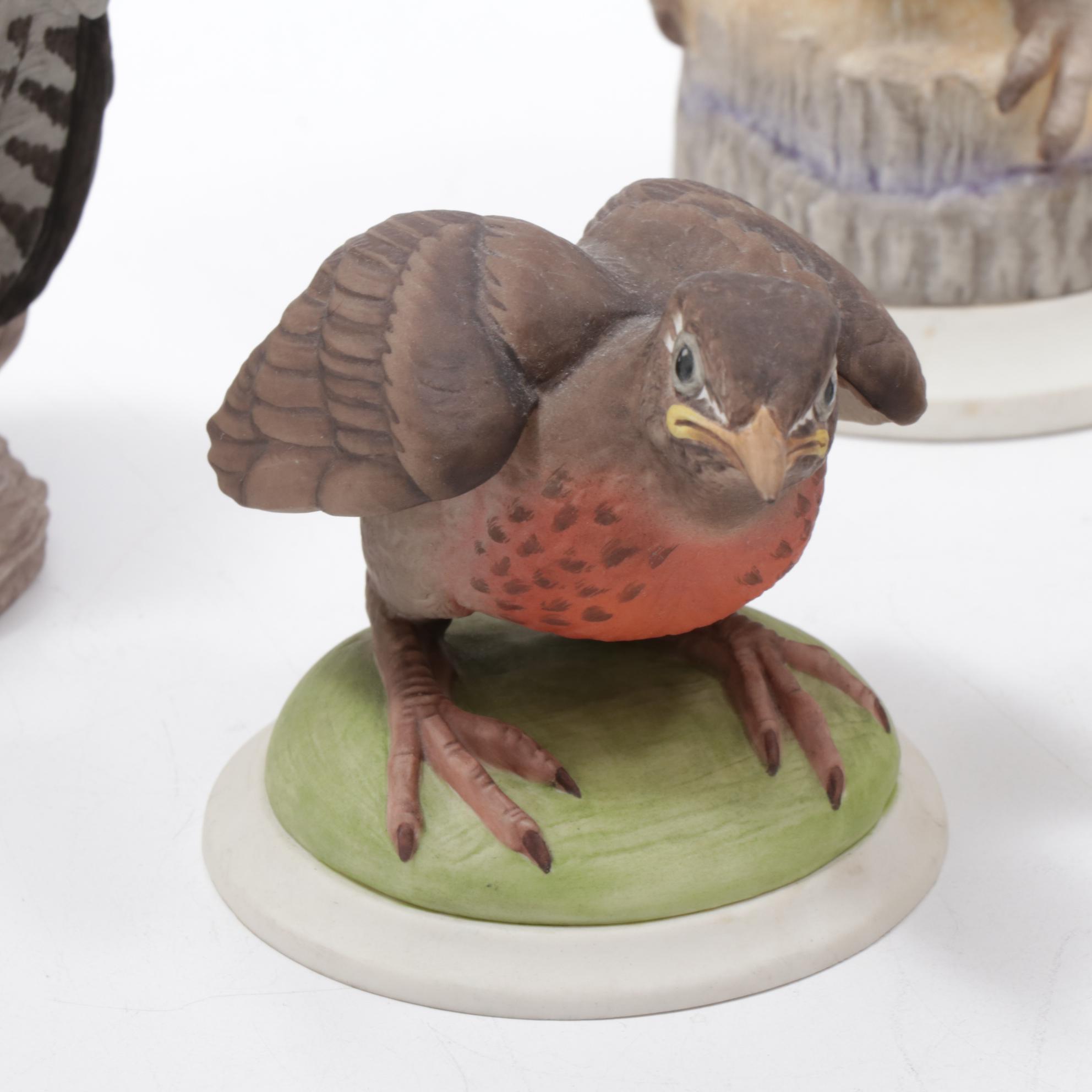 Boehm Baby Blue Bird, Baby Robin, Hedgling Magpie and Other Porcelain Birds