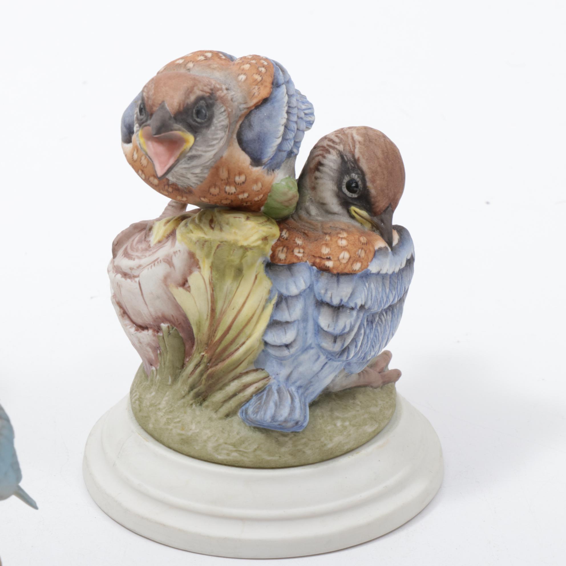 Boehm Baby Blue Bird, Baby Robin, Hedgling Magpie and Other Porcelain Birds