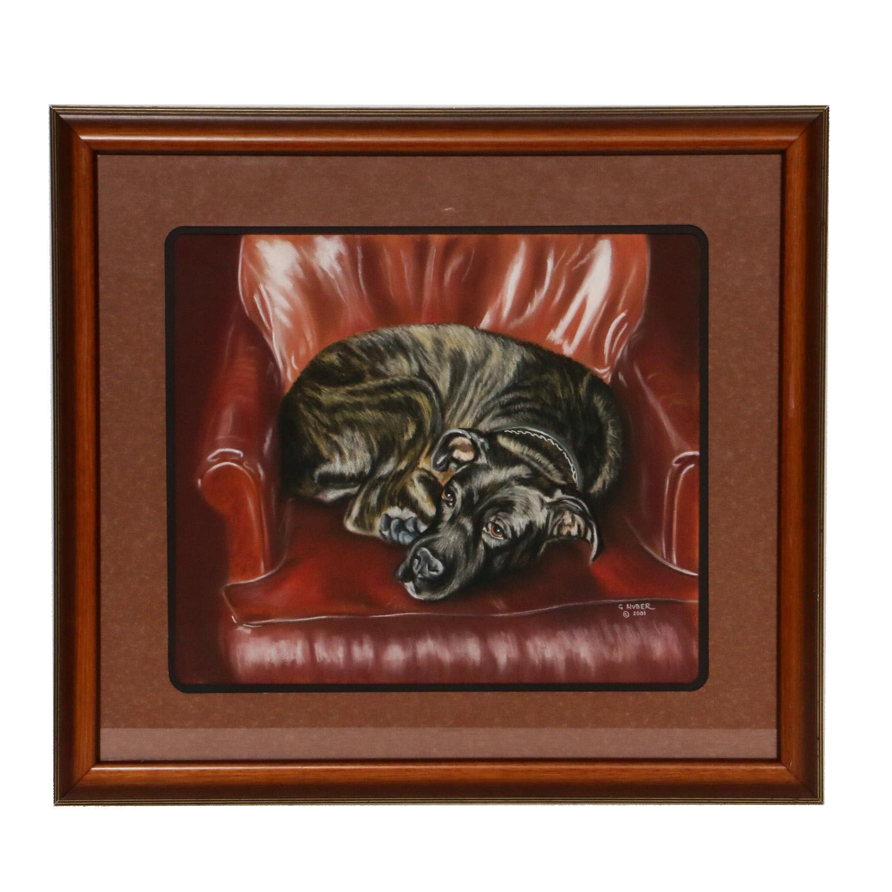 Gilly Huber Pastel Drawing of Dog on Chair, 2001
