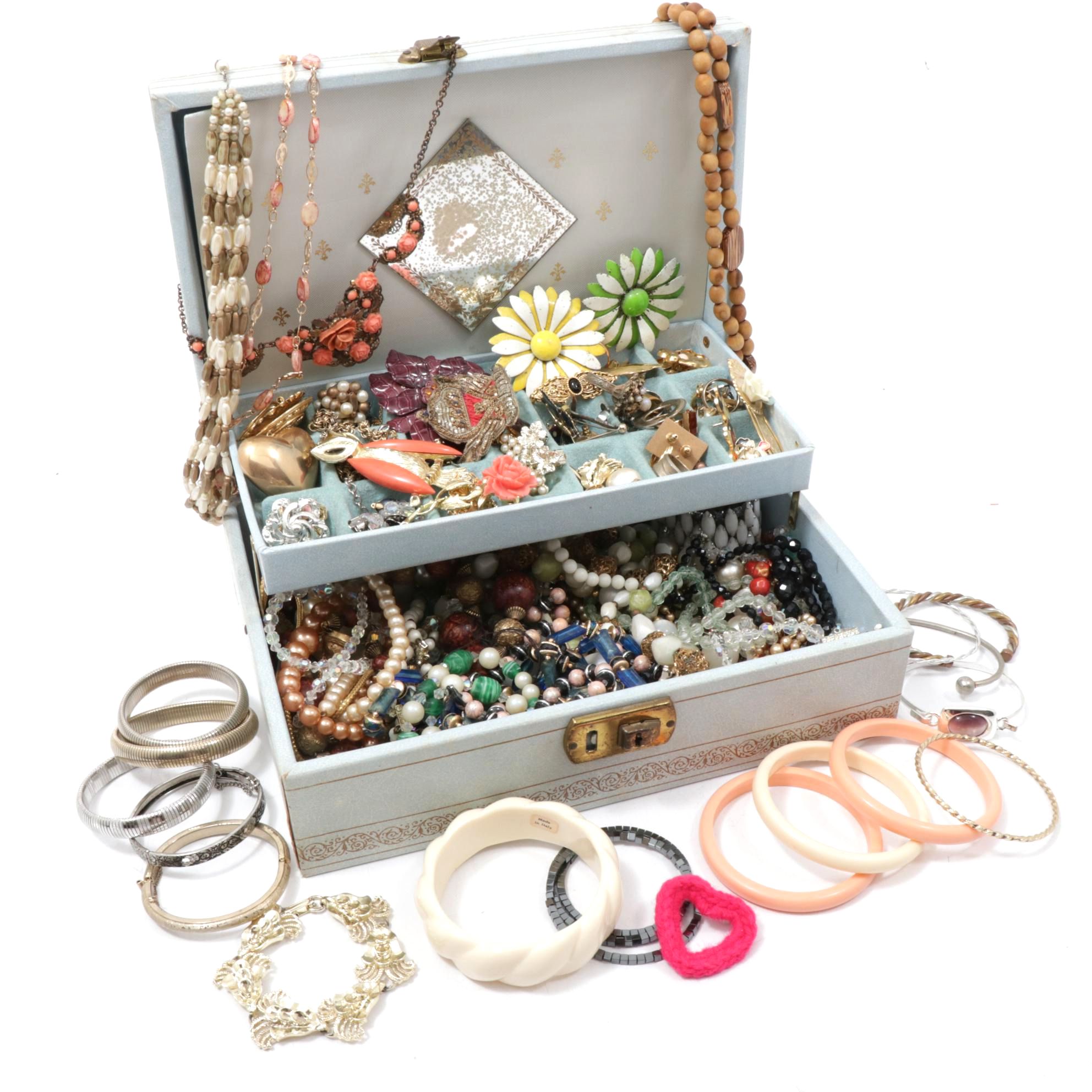Vintage Jewelry Box with Assorted Costume Jewelry