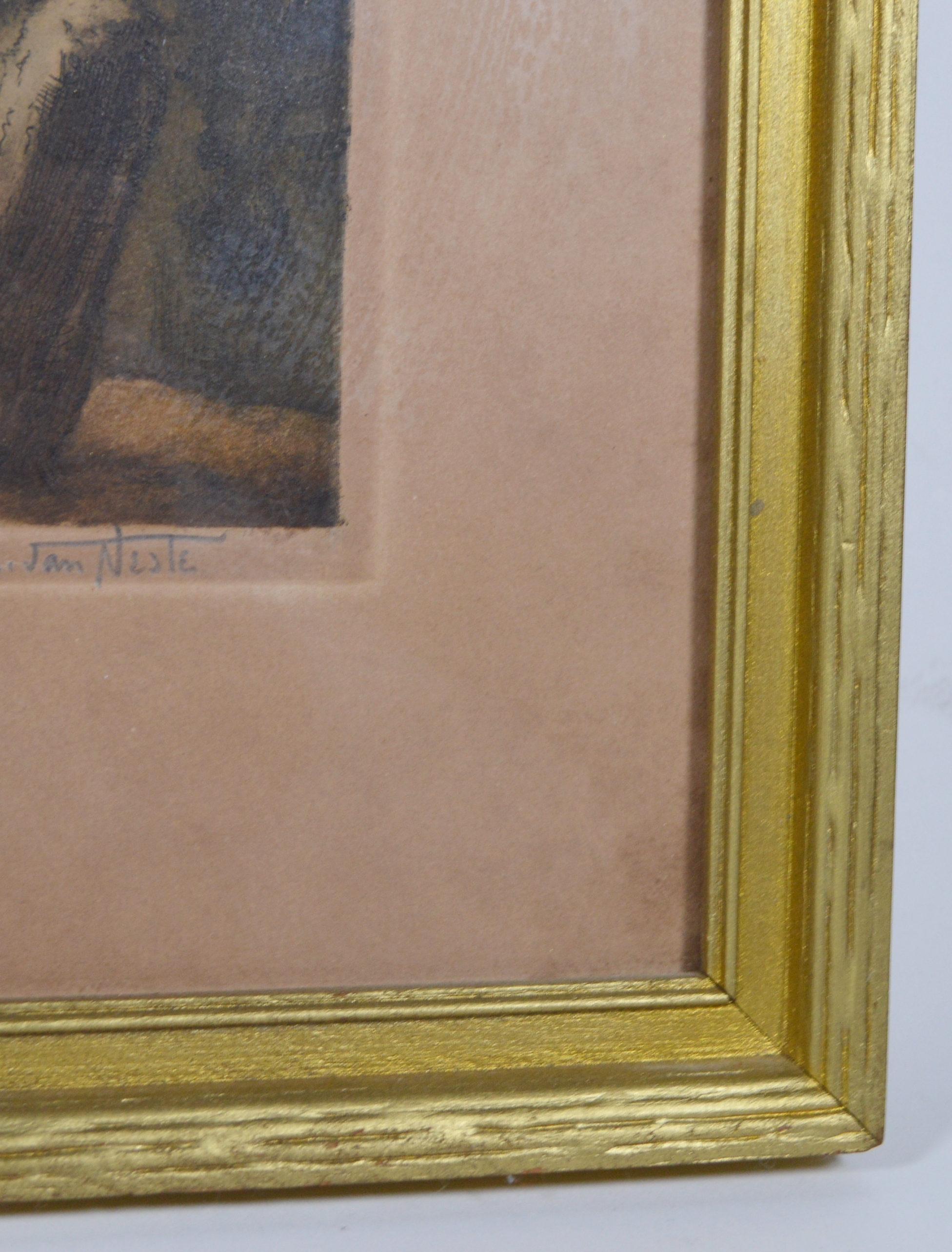 Hand Colored Etching After Alfred Van Neste of Bridge and Canal