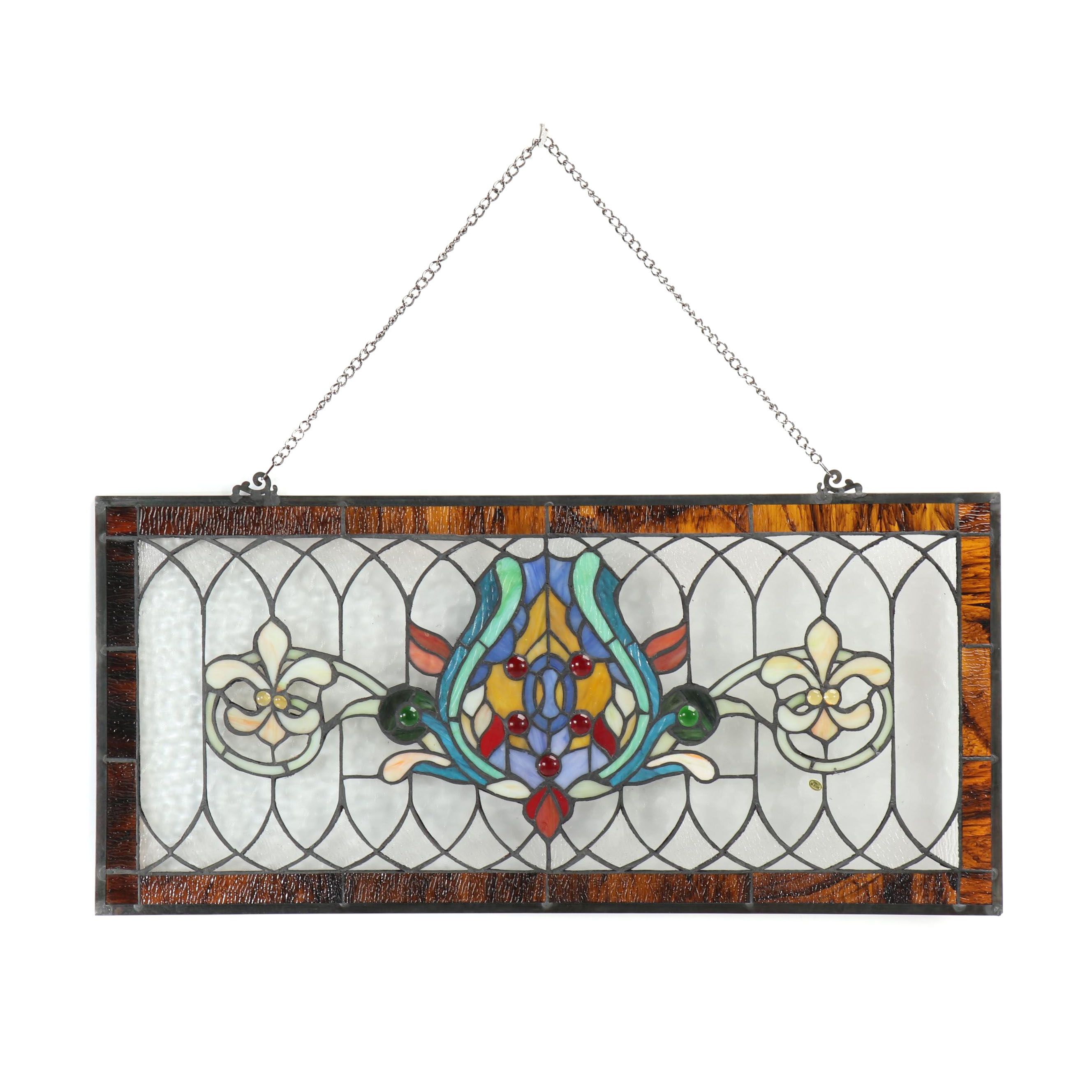 Stained Glass Fleur de Lis Motif Hanging Panel