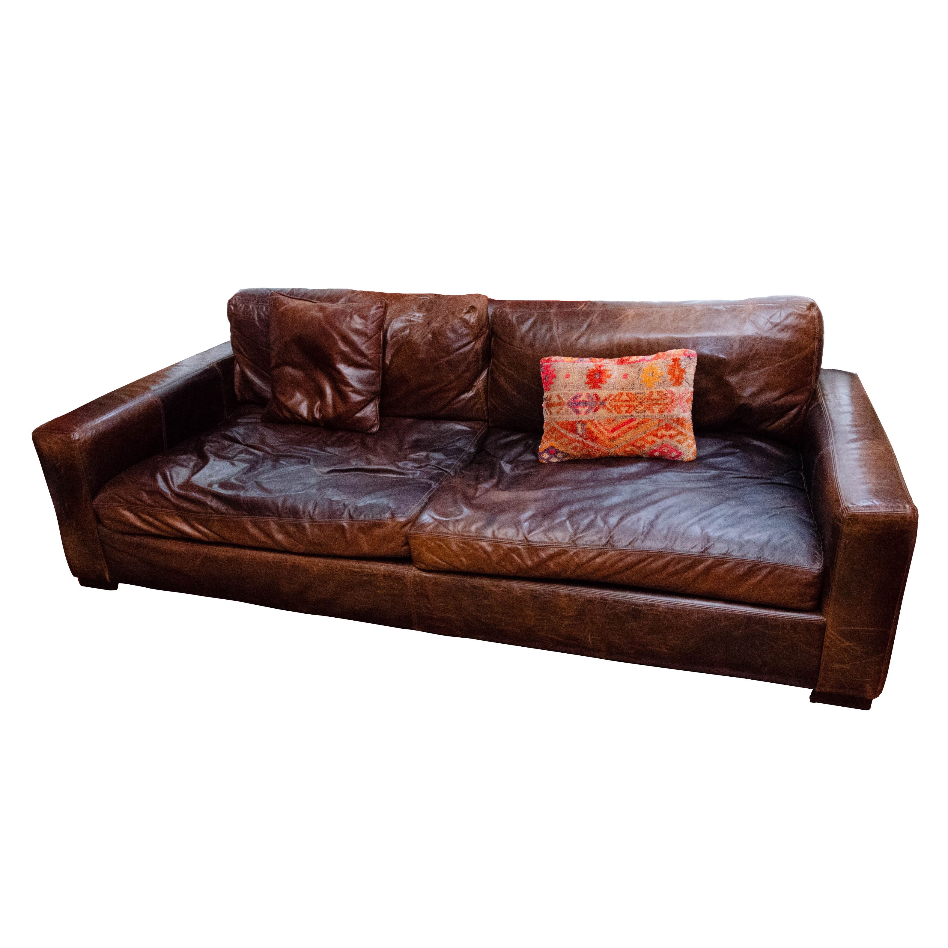 Modern Leather Upholstered Sofa with Hand Tufted and Leather Decorative Pillows