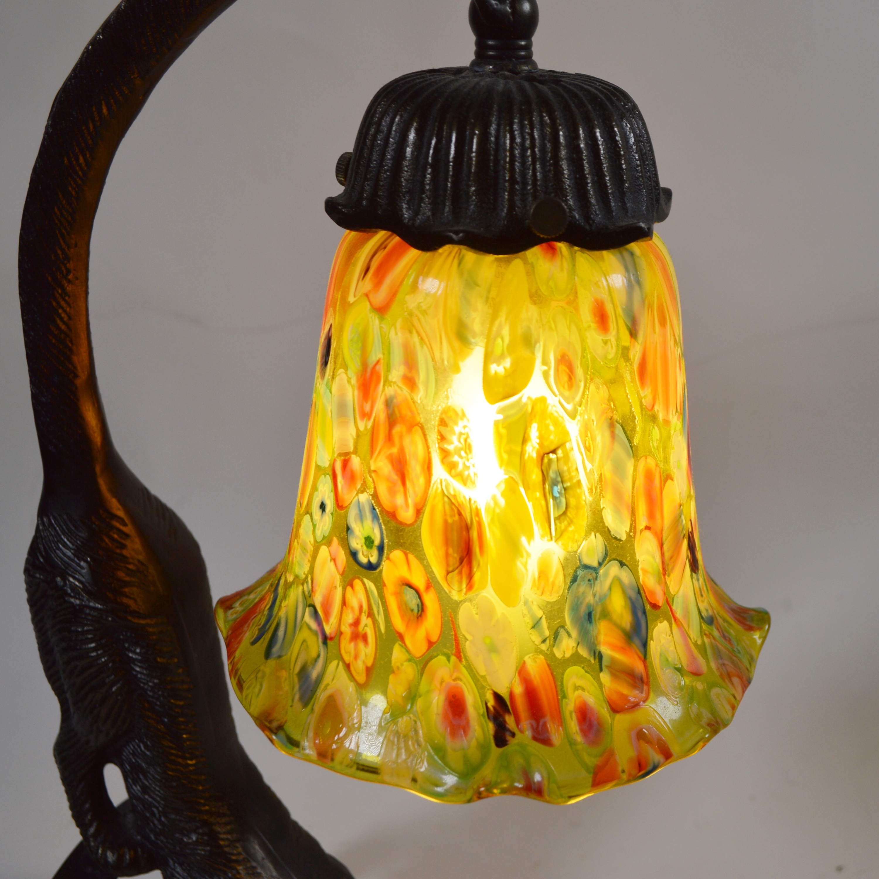 Millefiori Glass and Bronze Cat Table Lamp