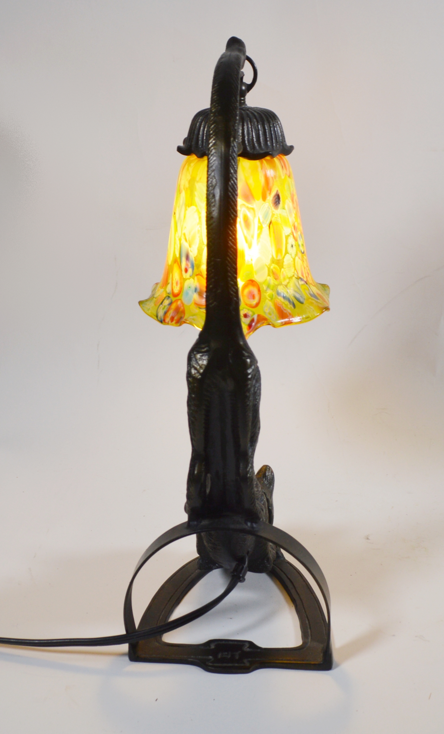 Millefiori Glass and Bronze Cat Table Lamp