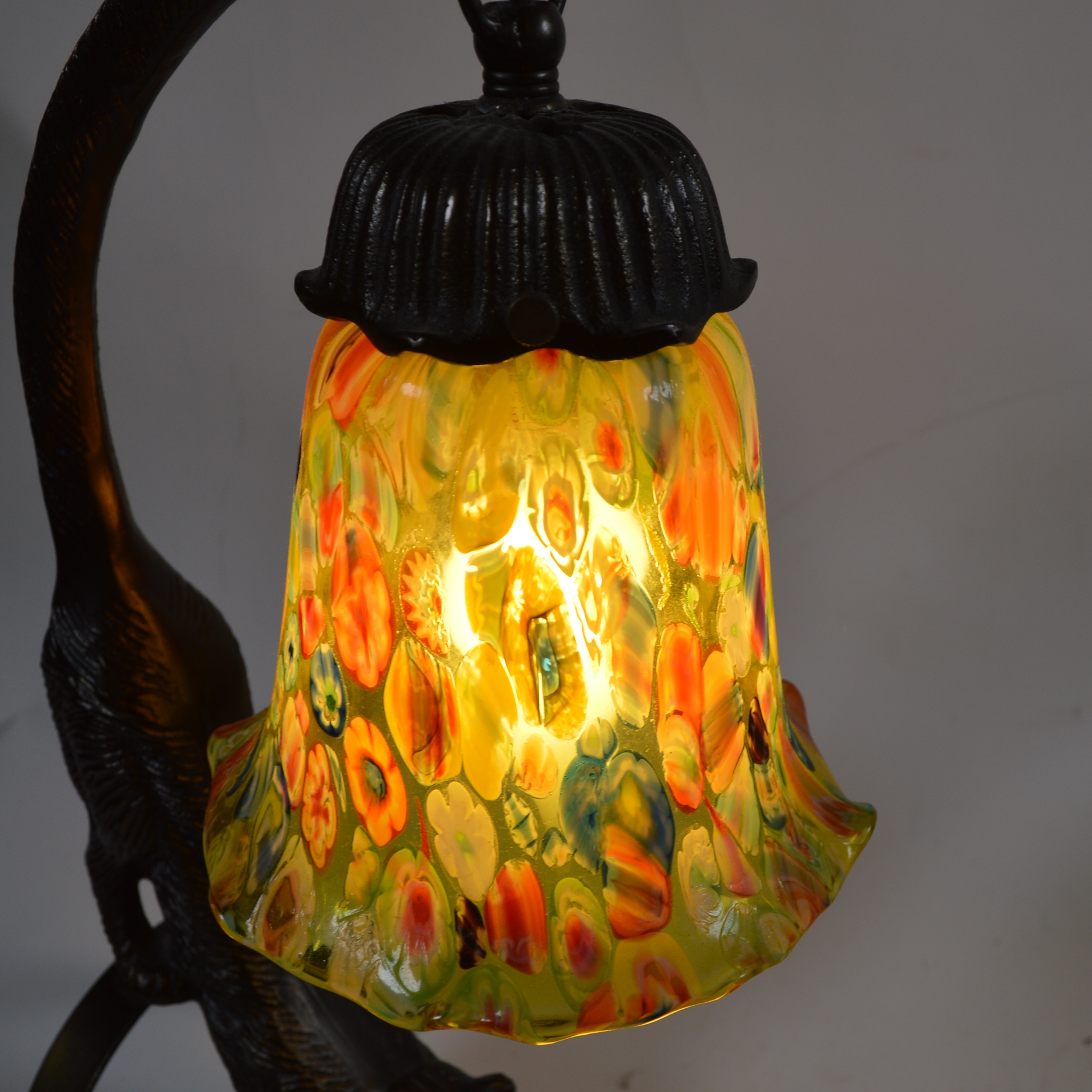 Millefiori Glass and Bronze Cat Table Lamp