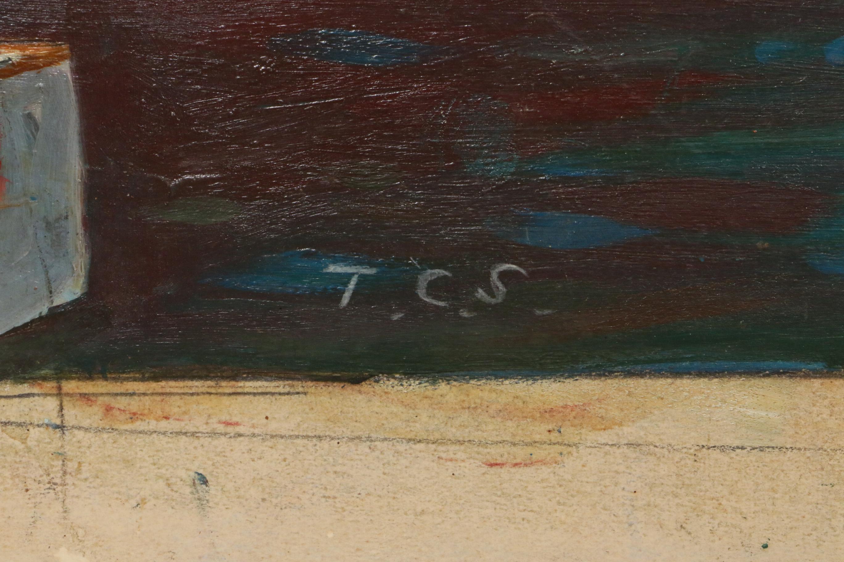 Oil Painting of USS Newport News Christening, Mid 20th Century