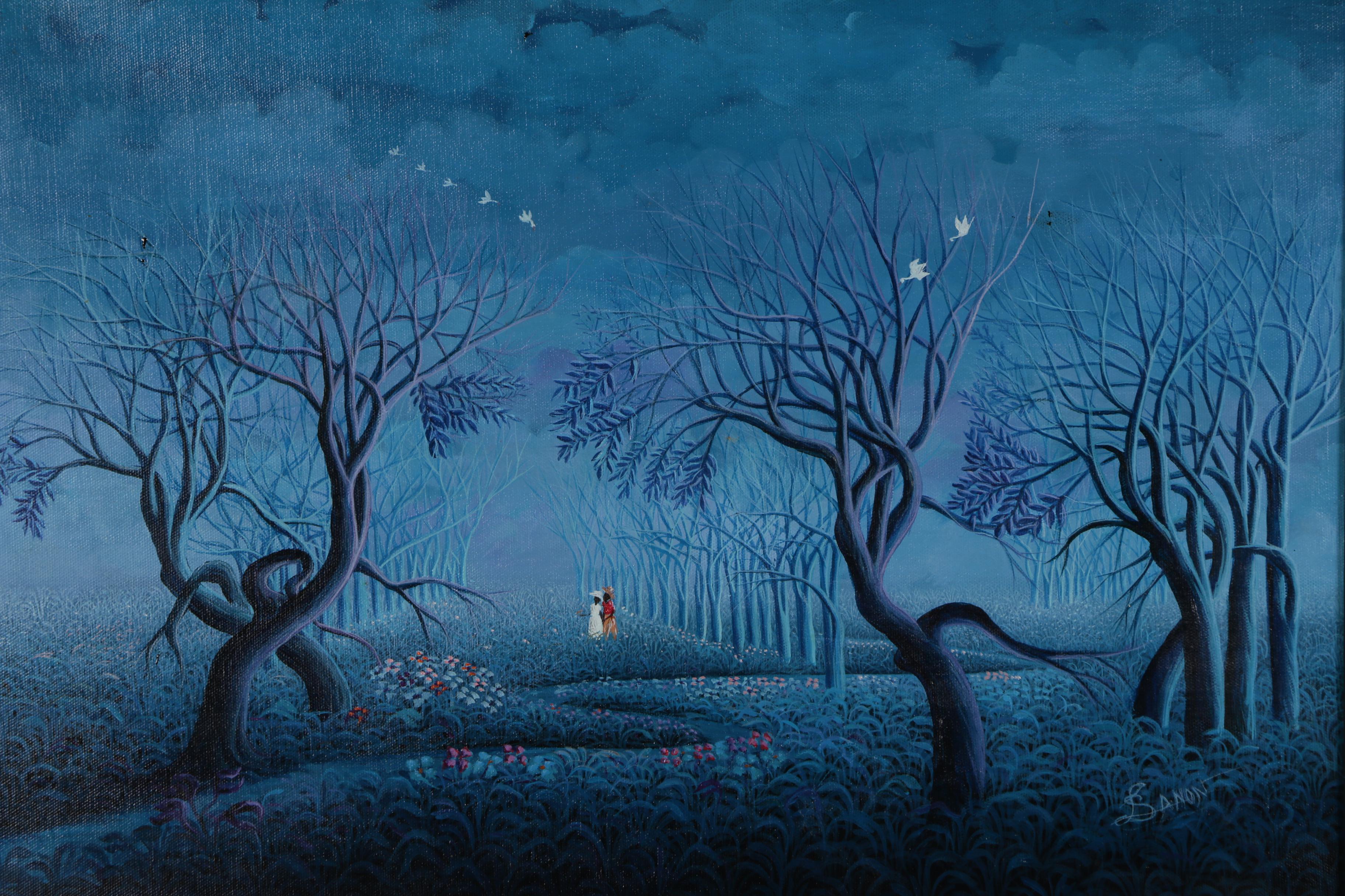 Lamarre Sanon Haitian Acrylic Painting "Homme et Femme"