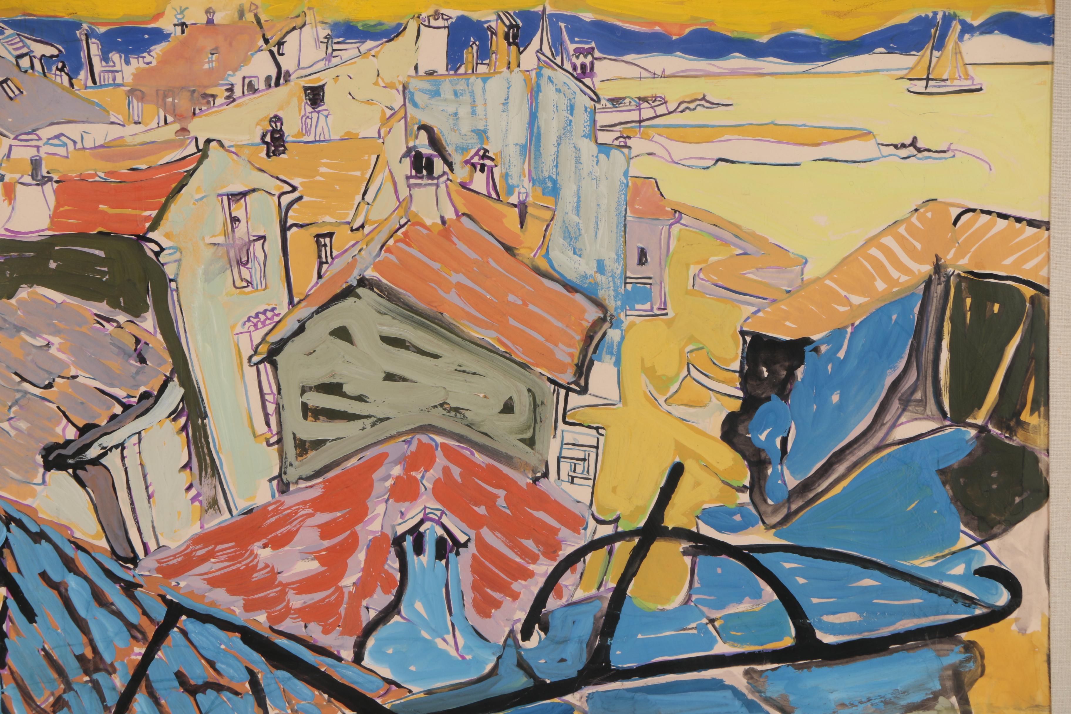 Stella Mertens Cityscape Gouache Painting, 1957