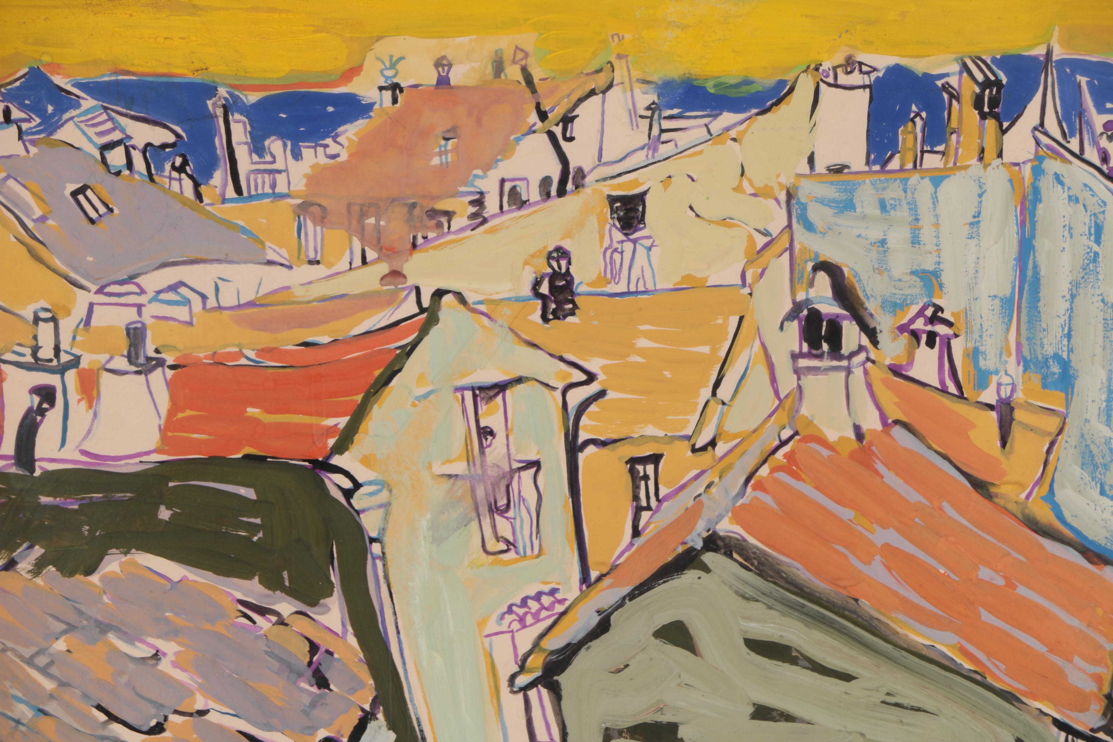 Stella Mertens Cityscape Gouache Painting, 1957