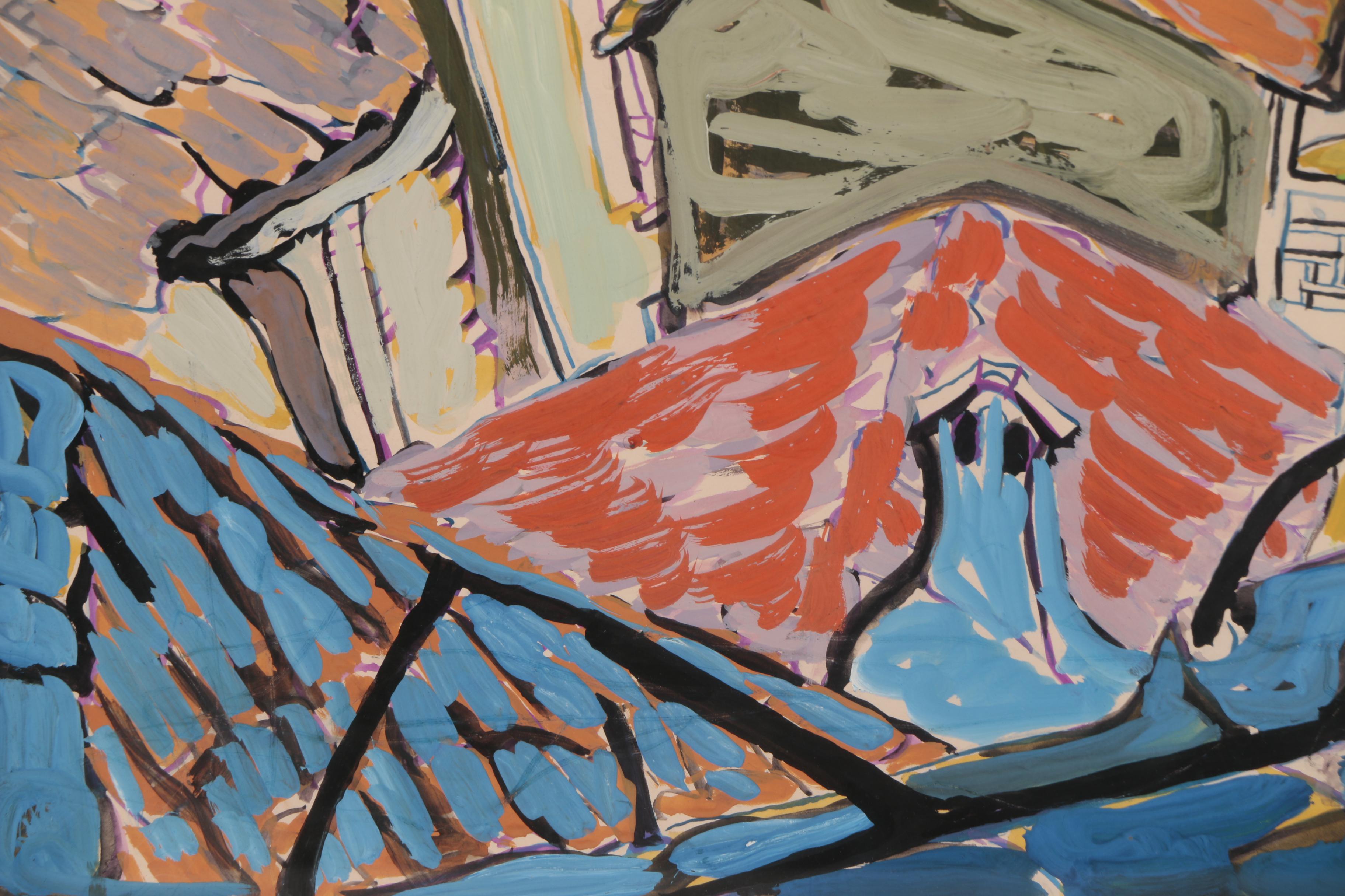 Stella Mertens Cityscape Gouache Painting, 1957