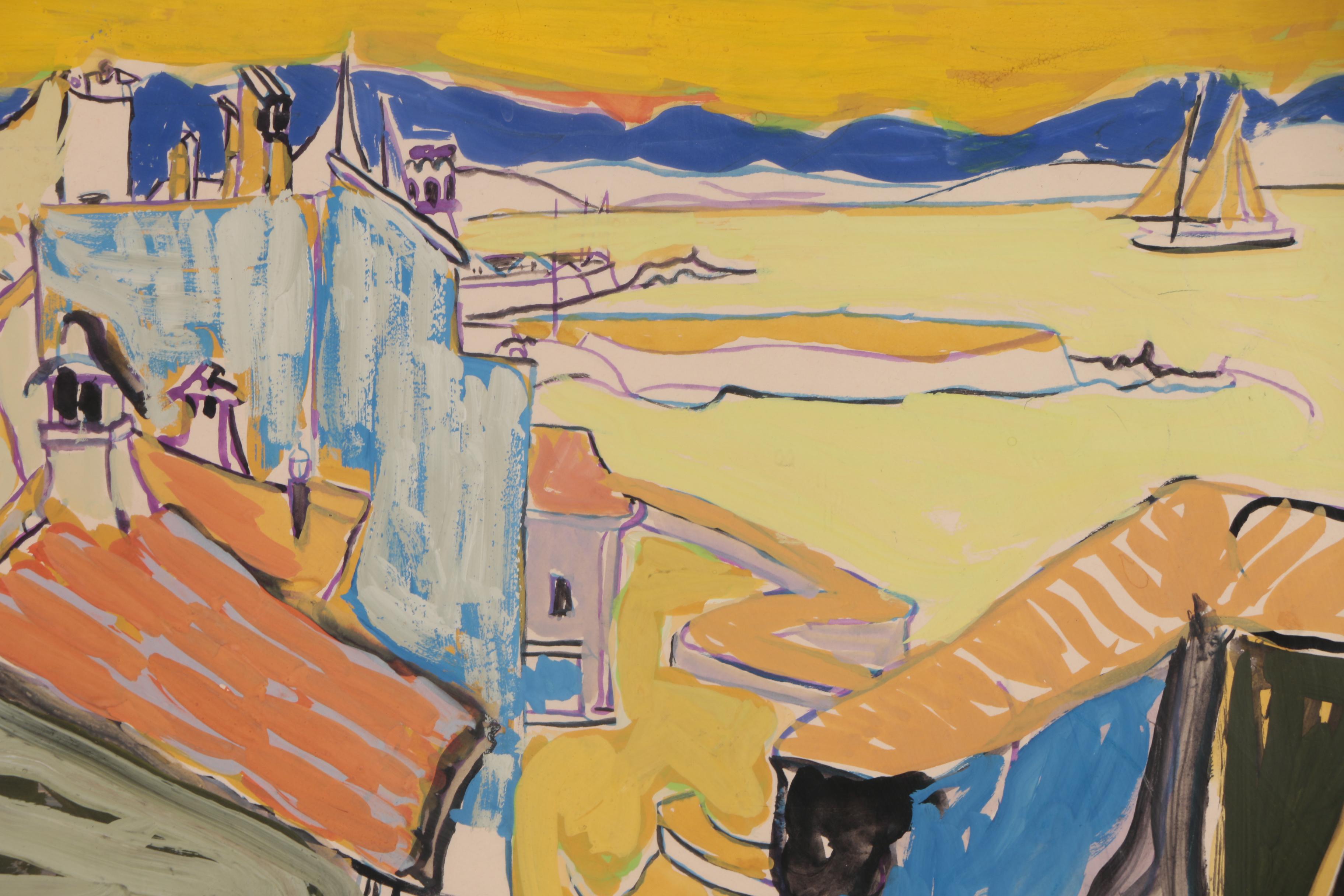 Stella Mertens Cityscape Gouache Painting, 1957