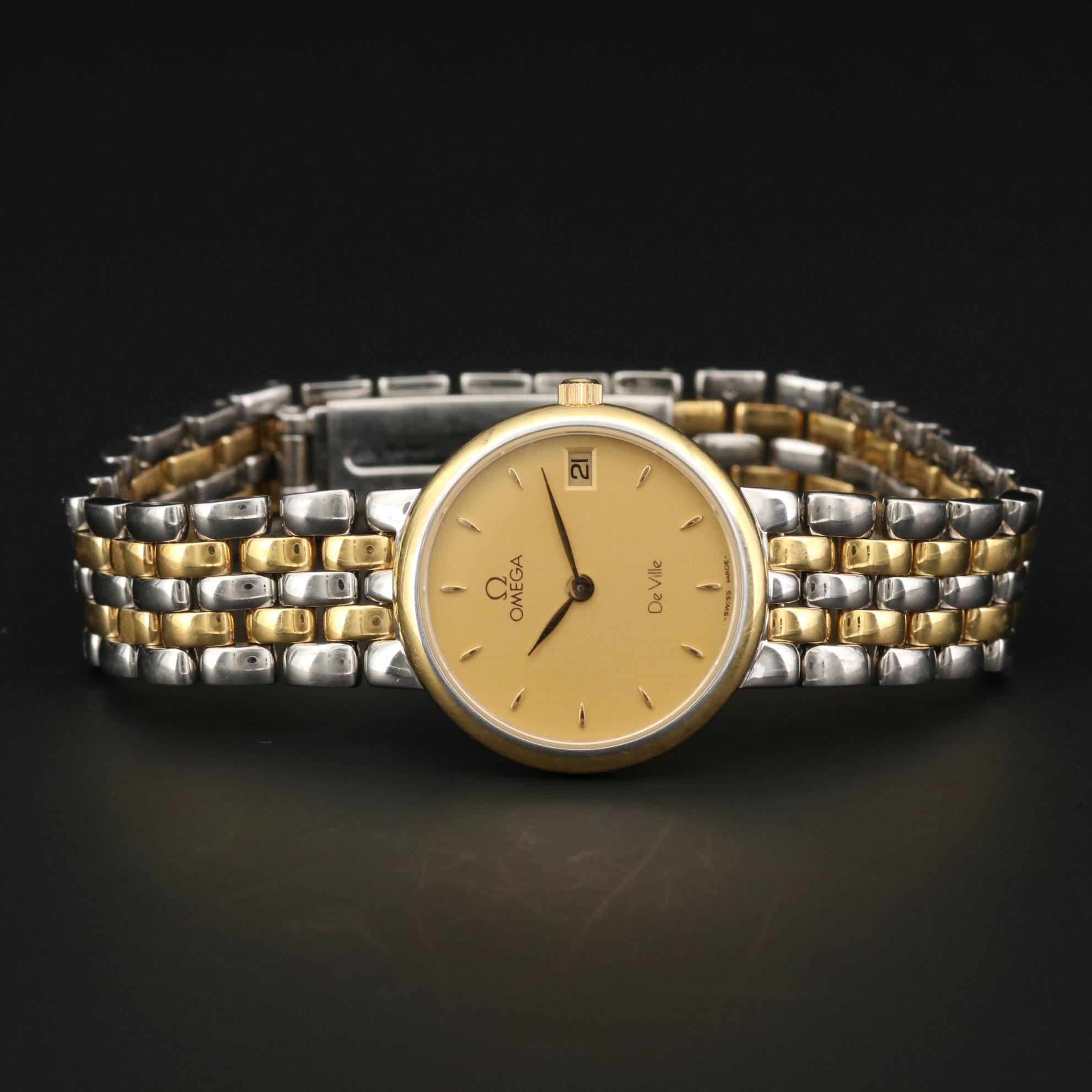 Vintage Omega DeVille Stainless Steel and 18K Yellow Gold Watch